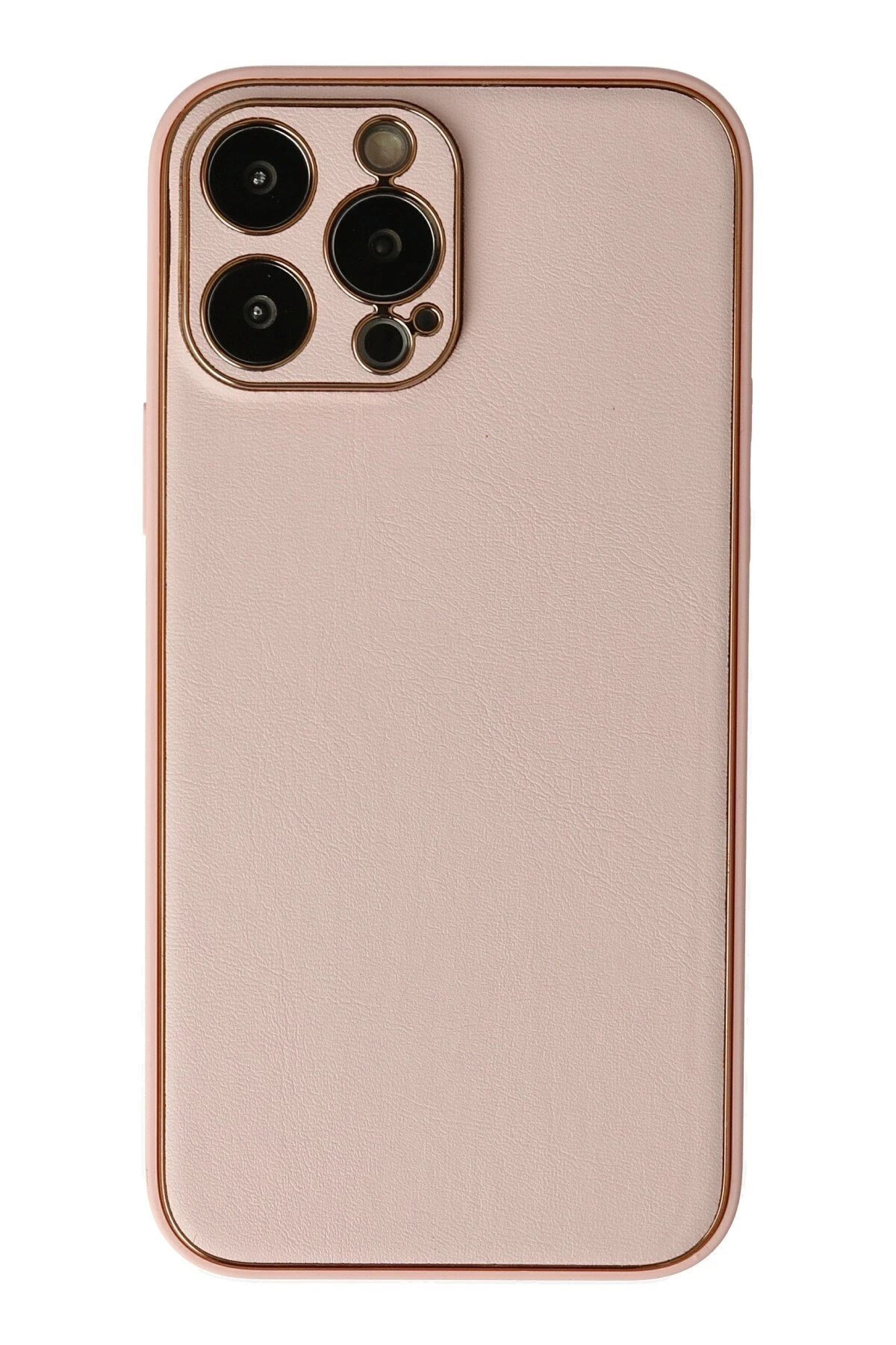Mey İthalat®  iPhone 13 Pro Kılıf Coco Deri Silikon Kapak - Pudra