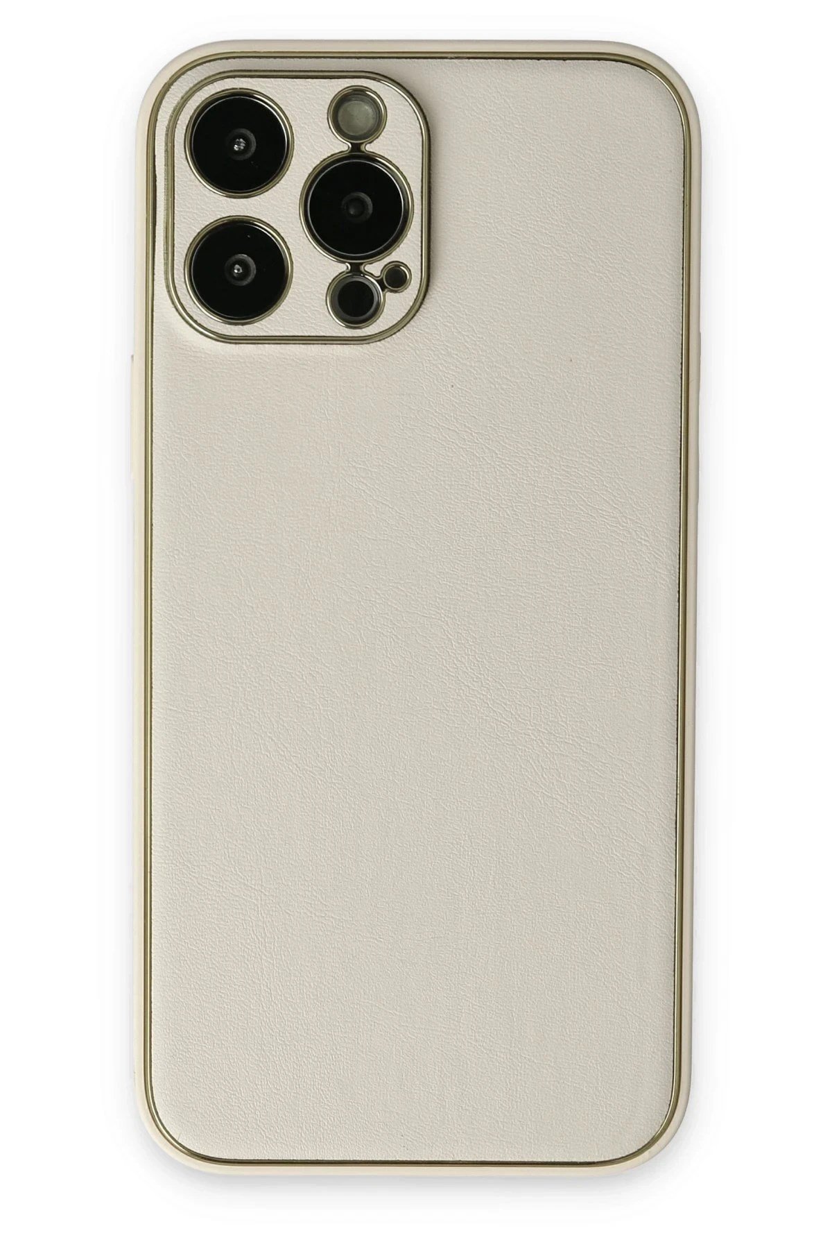 Mey İthalat®  iPhone 13 Pro Kılıf Coco Deri Silikon Kapak - Beyaz