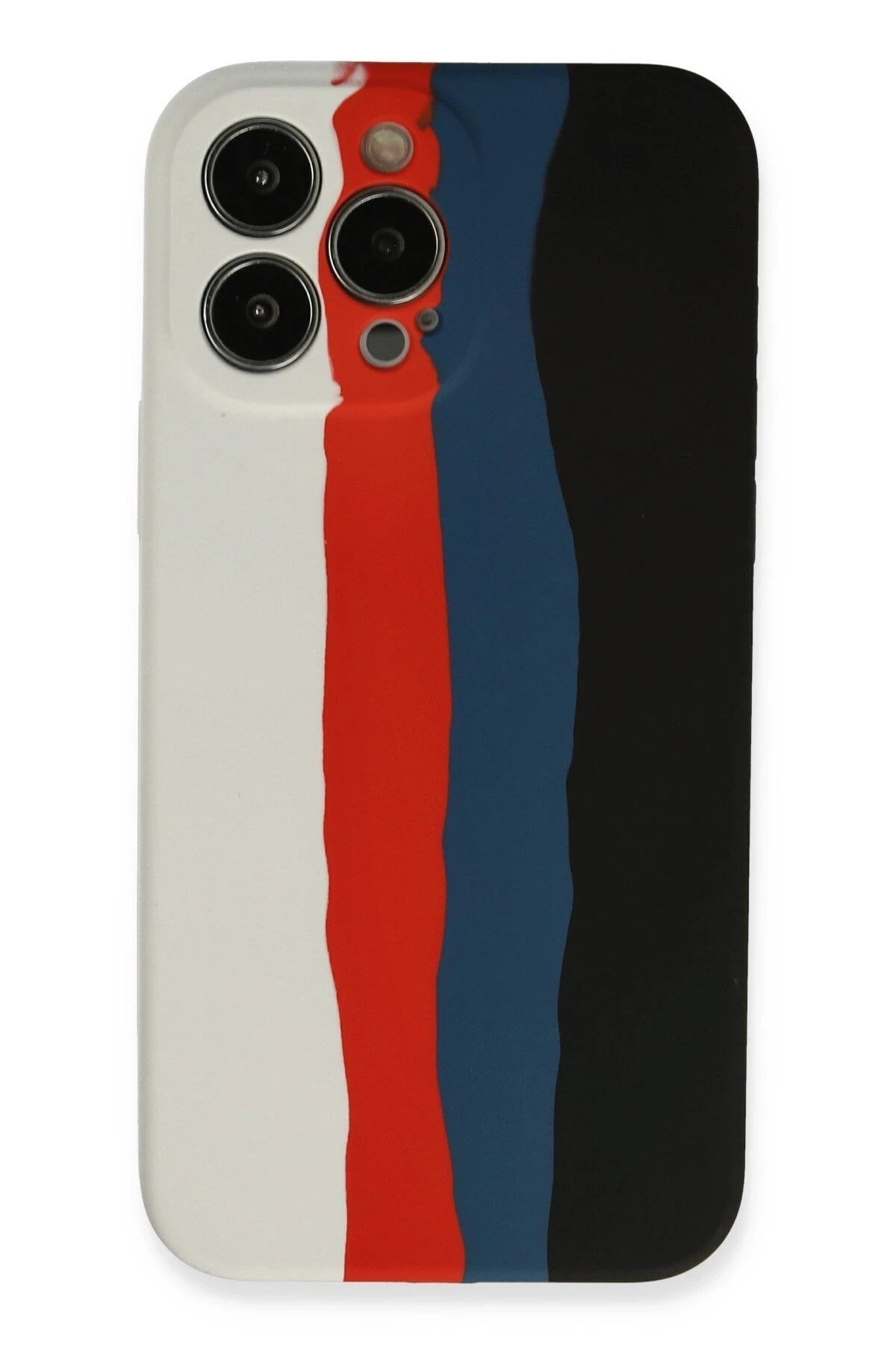 Mey İthalat®  iPhone 13 Pro Kılıf Ebruli Lansman Silikon - Beyaz-Siyah