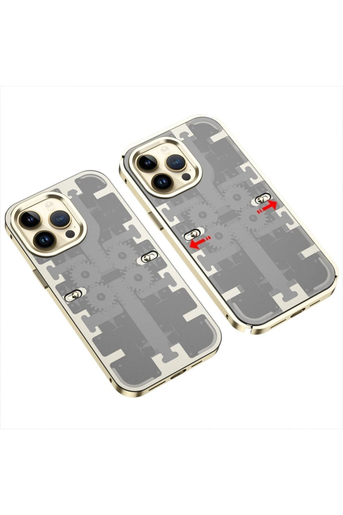 Mey İthalat®  iPhone 13 Pro Kılıf Mekanik Bumper Kapak - Gold