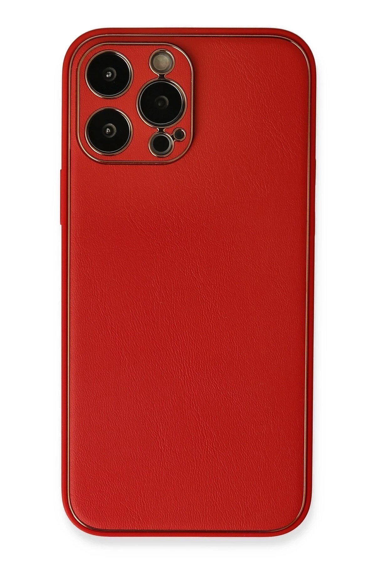 Mey İthalat®  iPhone 13 Pro Max Kılıf Coco Deri Silikon Kapak - Kırmızı