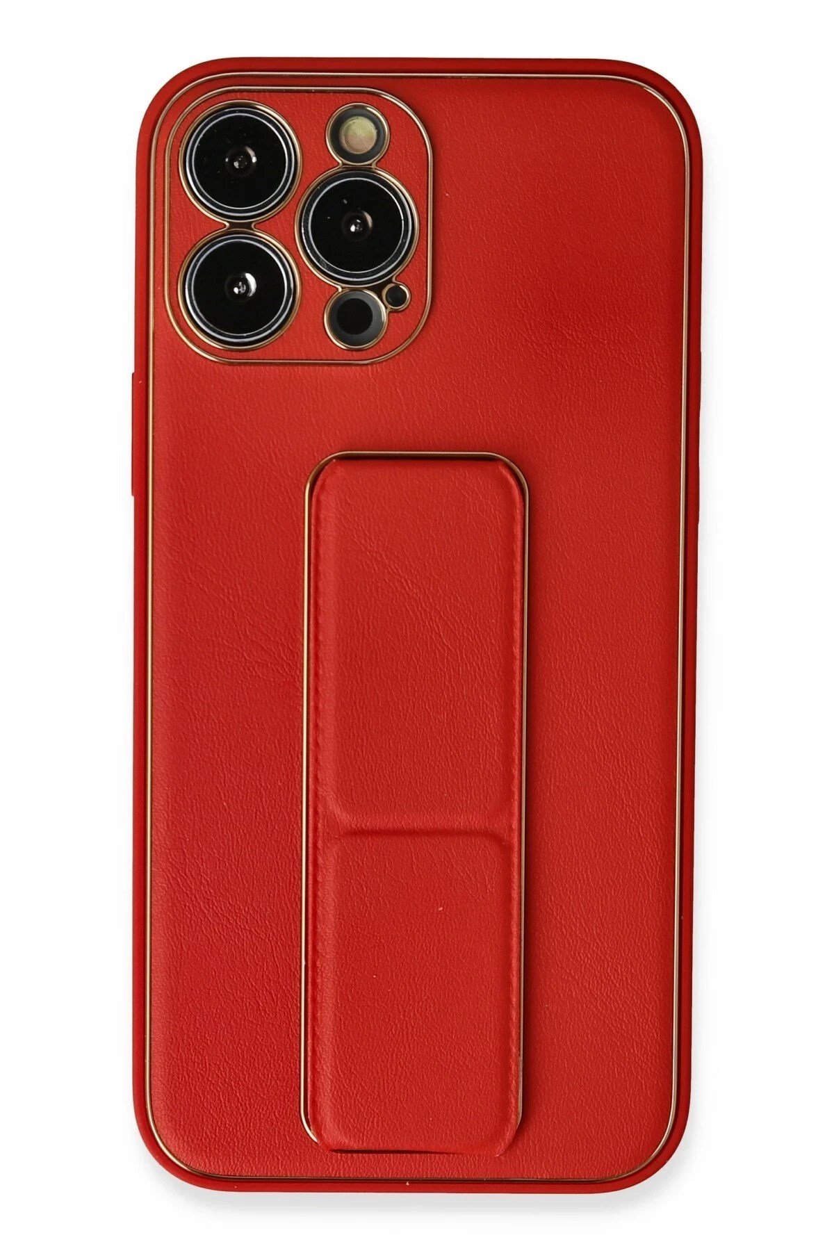 Mey İthalat®  iPhone 13 Pro Max Kılıf Coco Deri Standlı Kapak - Kırmızı
