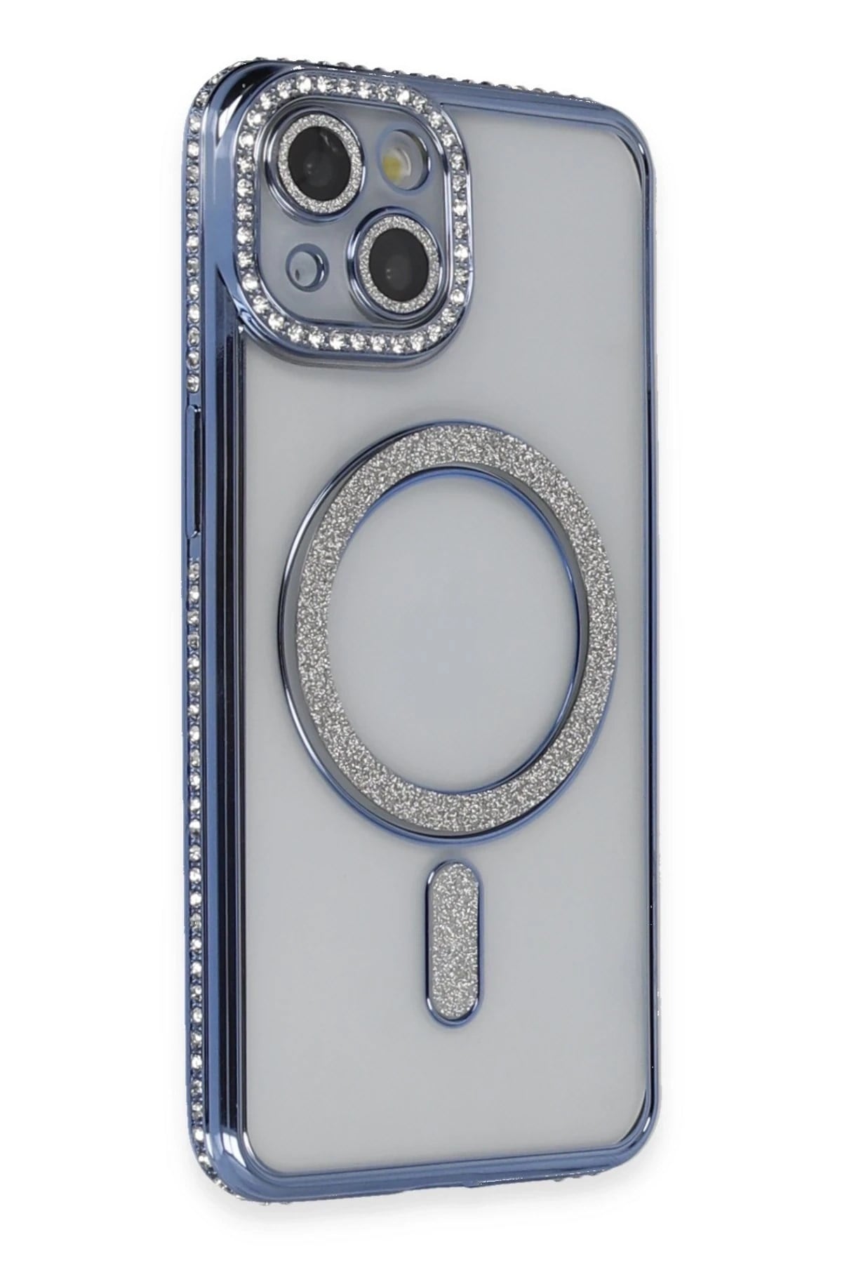 Mey İthalat®  iPhone 14 Kılıf Joke Simli Magneticsafe Kılıf - Mavi