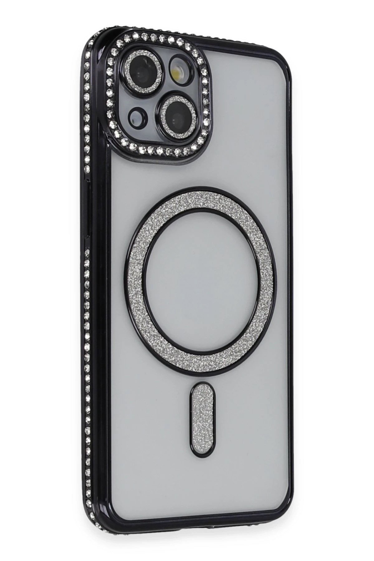Mey İthalat®  iPhone 14 Kılıf Joke Simli Magneticsafe Kılıf - Siyah