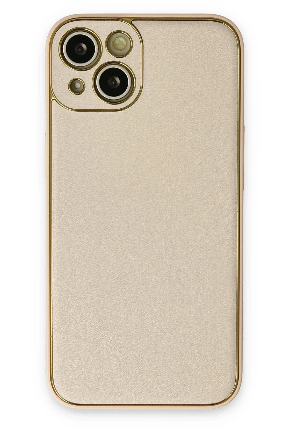 Mey İthalat®  iPhone 14 Plus Kılıf Coco Deri Silikon Kapak - Gold