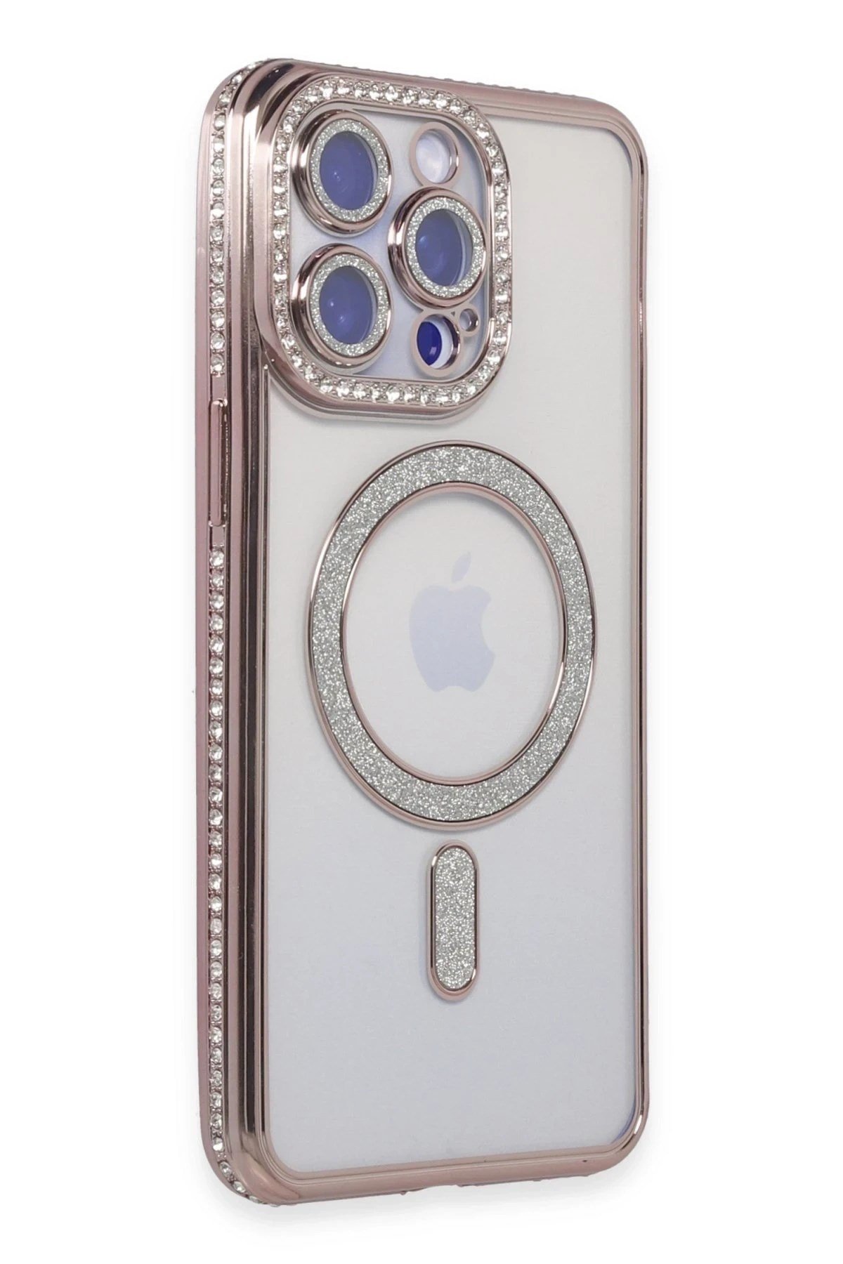 Mey İthalat®  iPhone 14 Pro Kılıf Joke Simli Magneticsafe Kılıf - Pembe