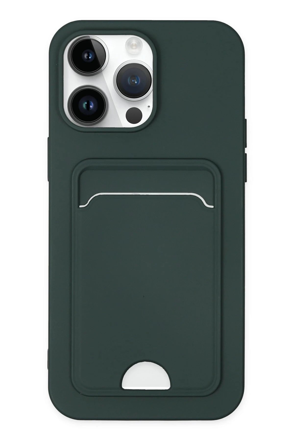 Mey İthalat®  iPhone 14 Pro Kılıf Kelvin Kartvizitli Silikon - Koyu Yeşil
