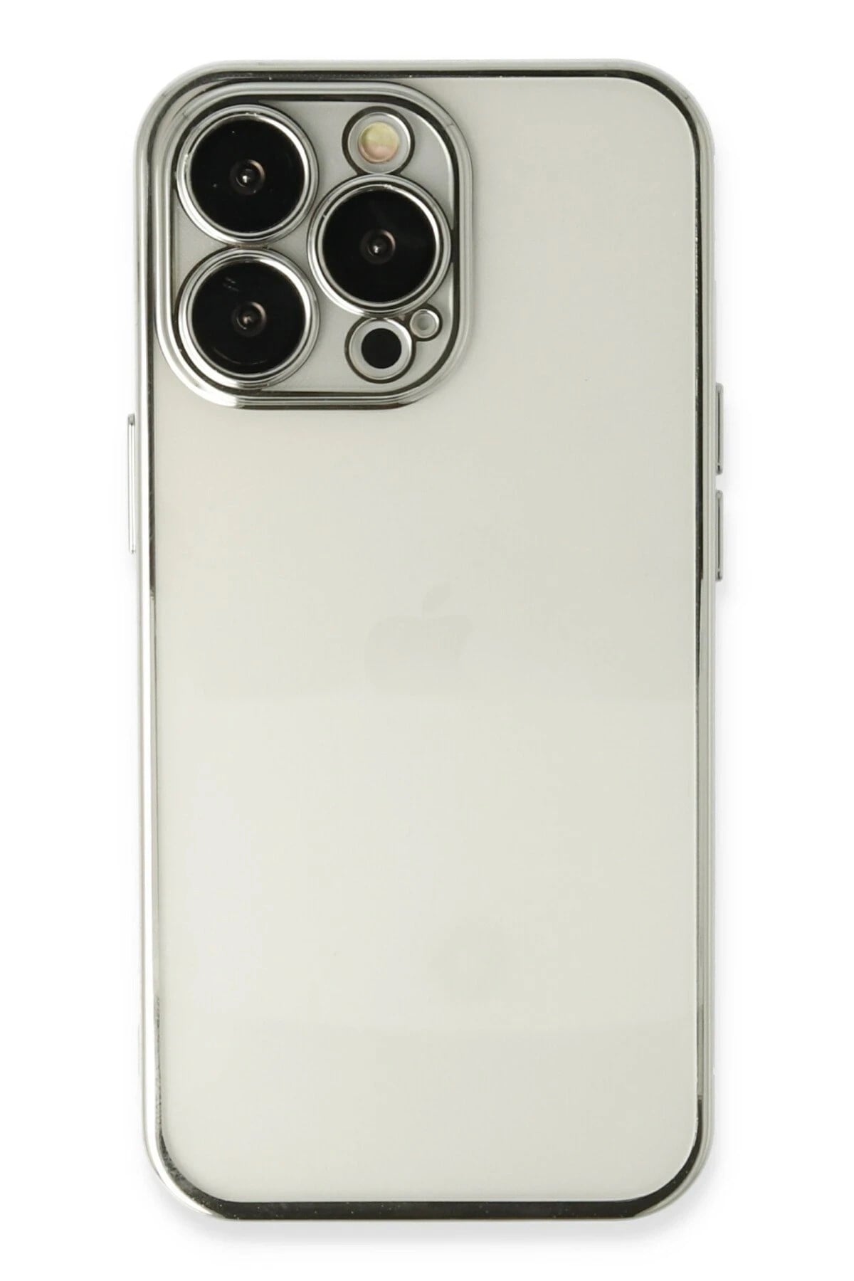 Mey İthalat®  iPhone 14 Pro Max Kılıf  Lensli Silikon - Gümüş