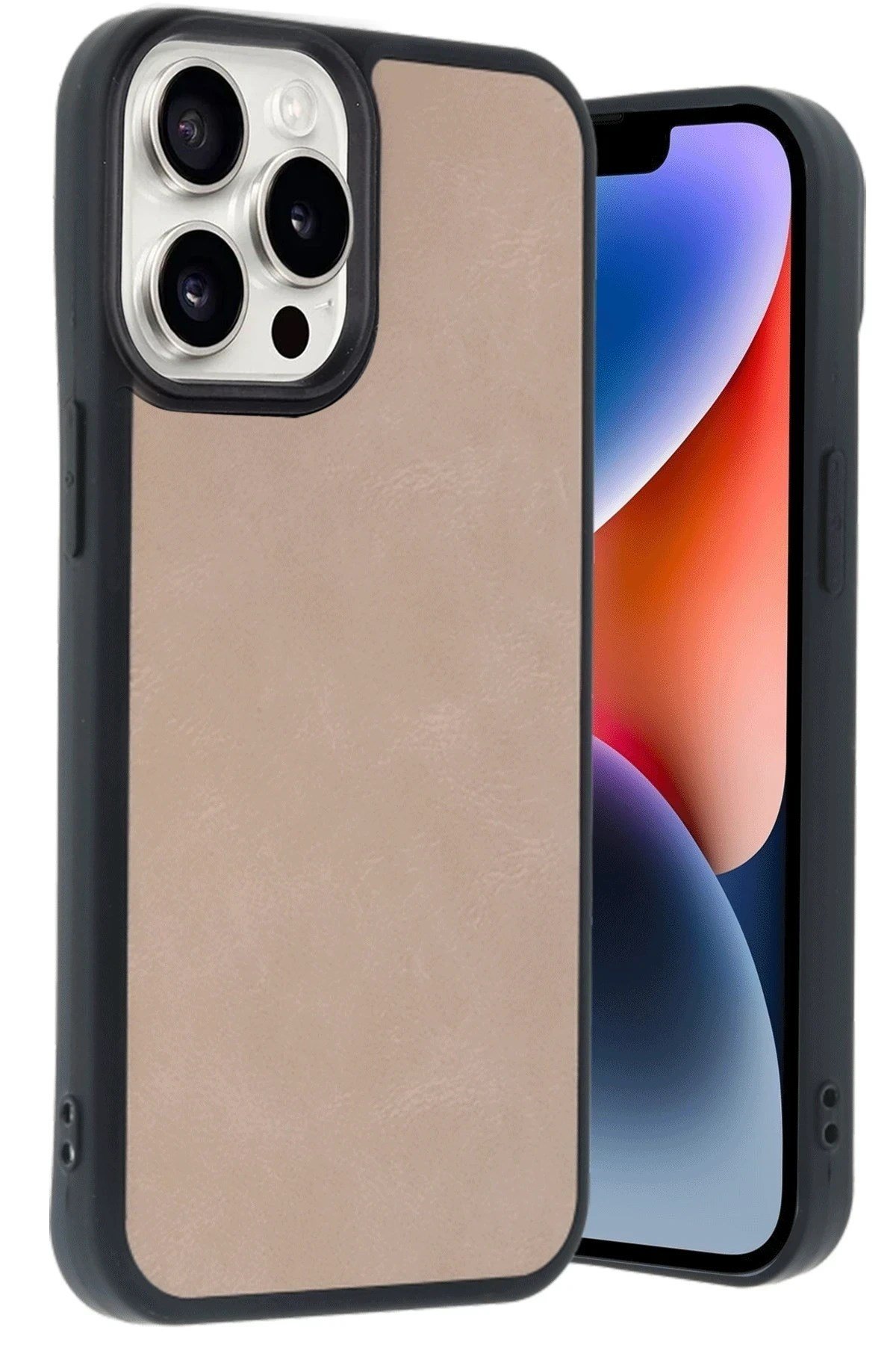 Mey İthalat®  iPhone 14 Pro Max Kılıf Aras Deri Kapak - Pudra