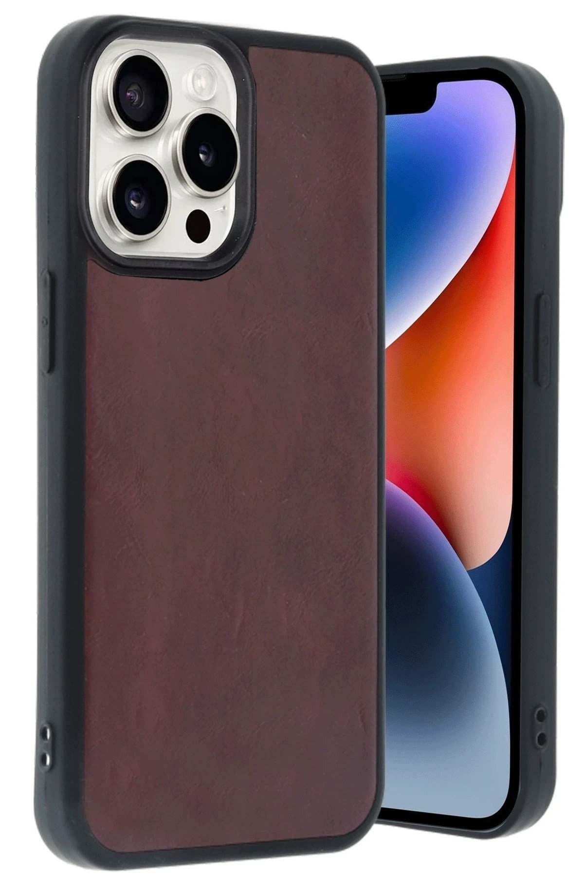 Mey İthalat®  iPhone 14 Pro Max Kılıf Aras Deri Kapak - Bordo