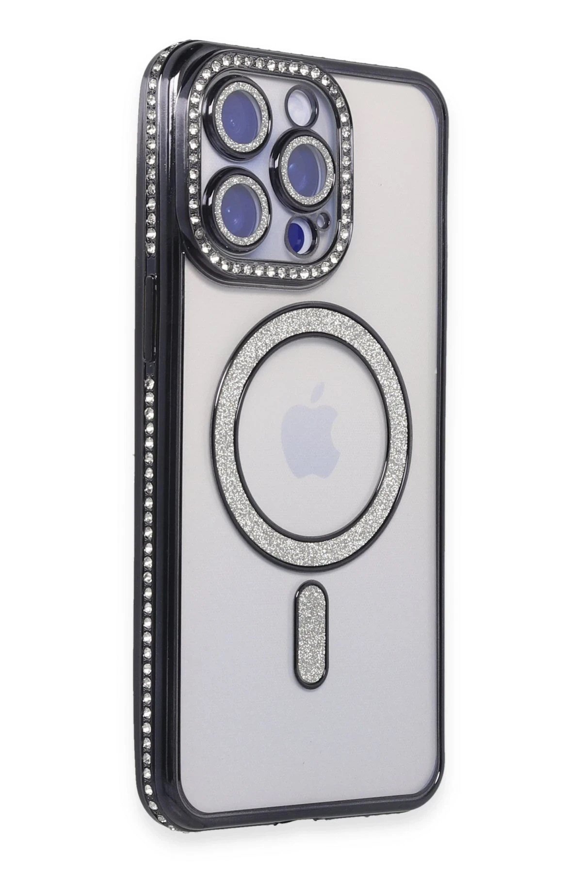 Mey İthalat®  iPhone 14 Pro Max Kılıf Joke Simli Magneticsafe Kılıf - Siyah