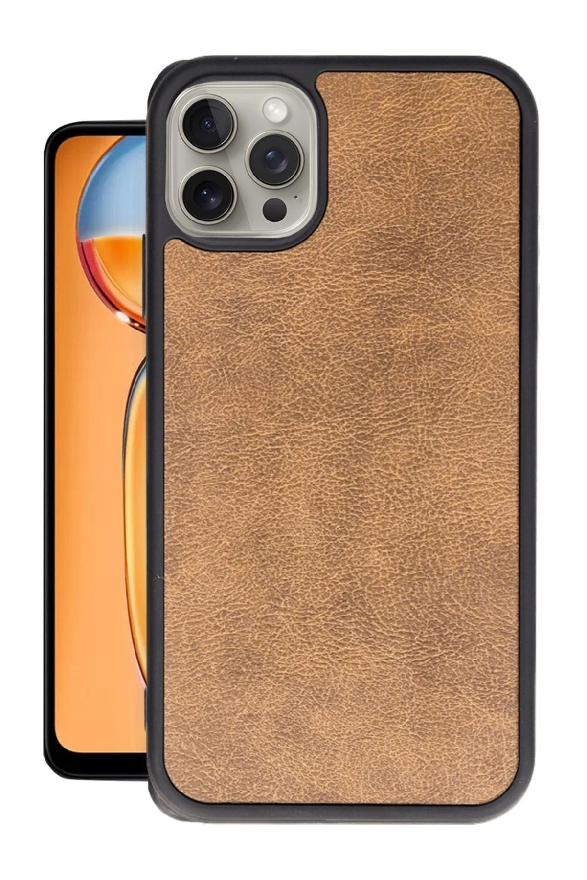 Mey İthalat®  iPhone 15 Pro Kılıf Aras Deri Kapak - Taba