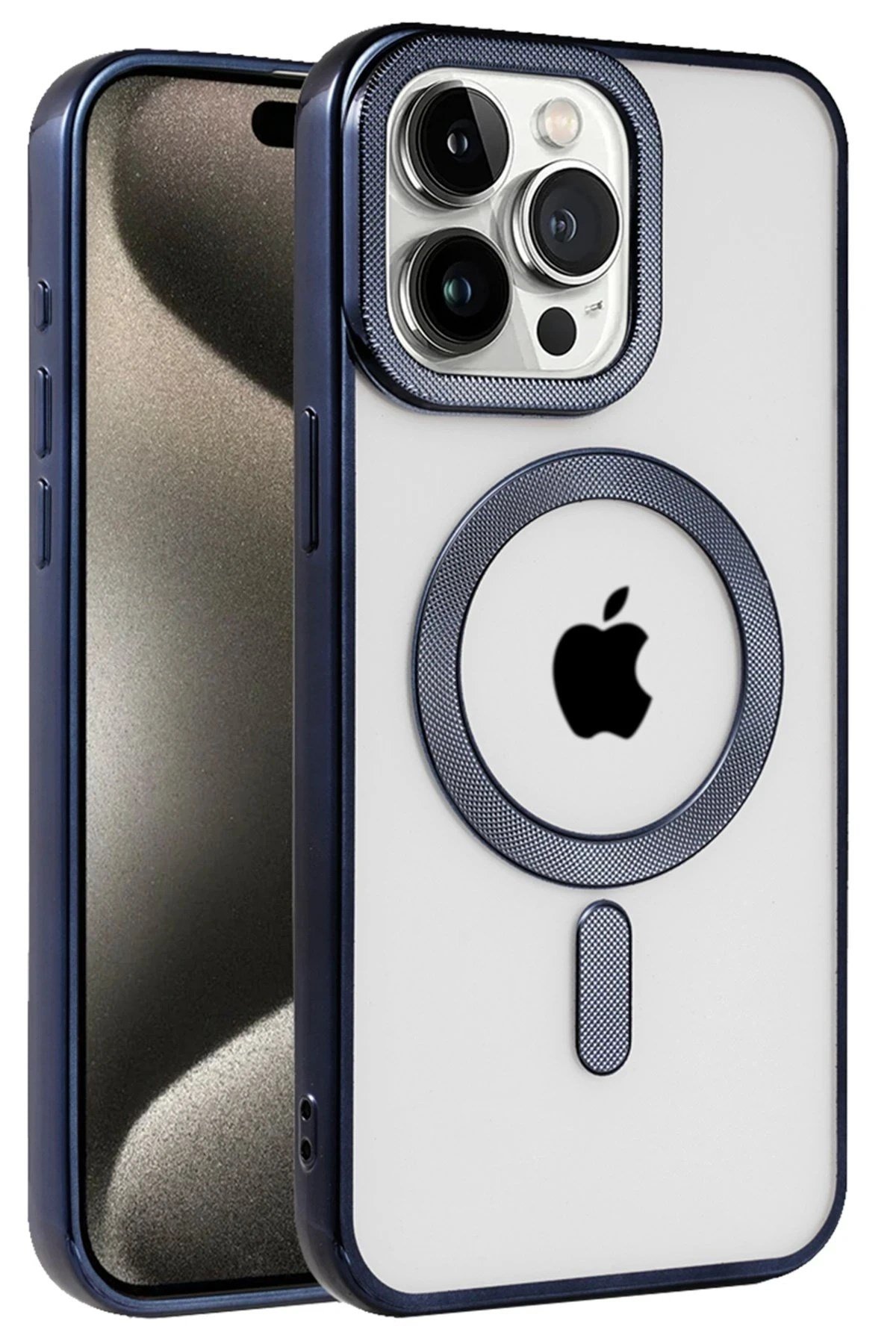 Mey İthalat®  iPhone 15 Pro Kılıf Kronos Magsafe Kapak - Lacivert