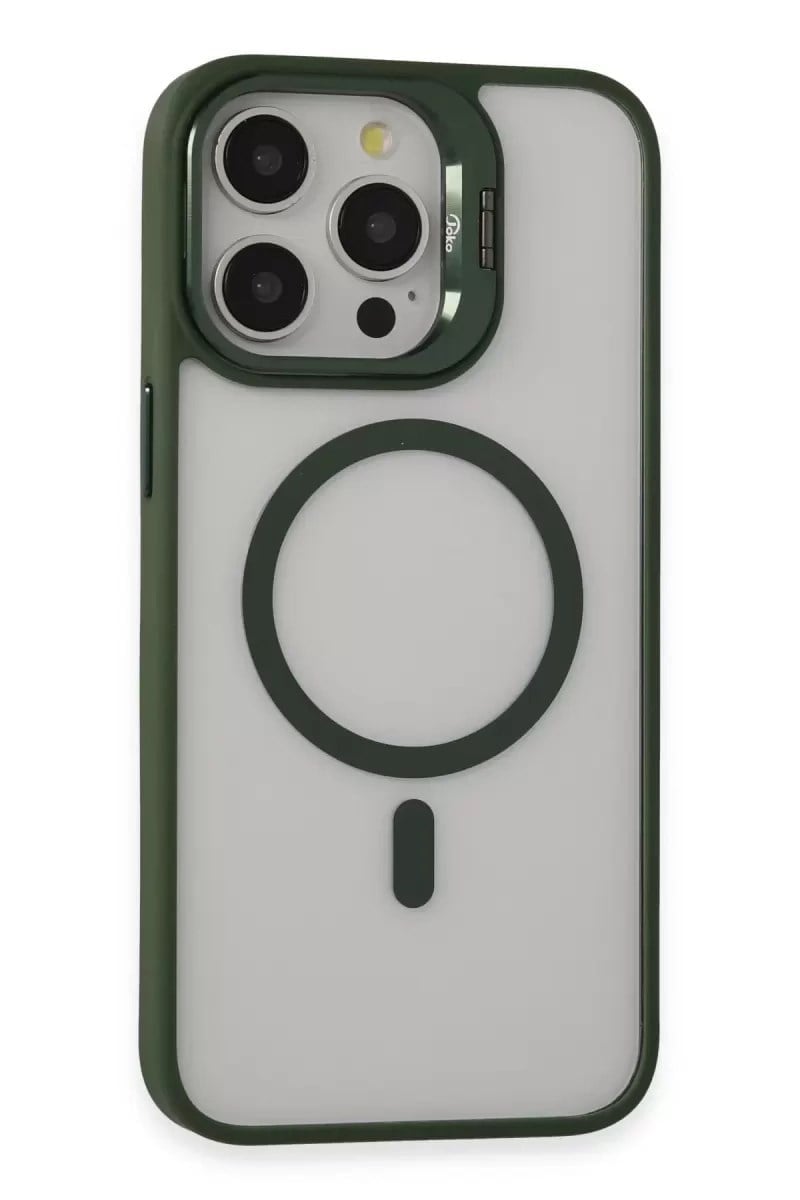 Mey İthalat®  iPhone 15 Pro Kılıf Roblox Lens Magsafe Standlı Kapak - Koyu Yeşil