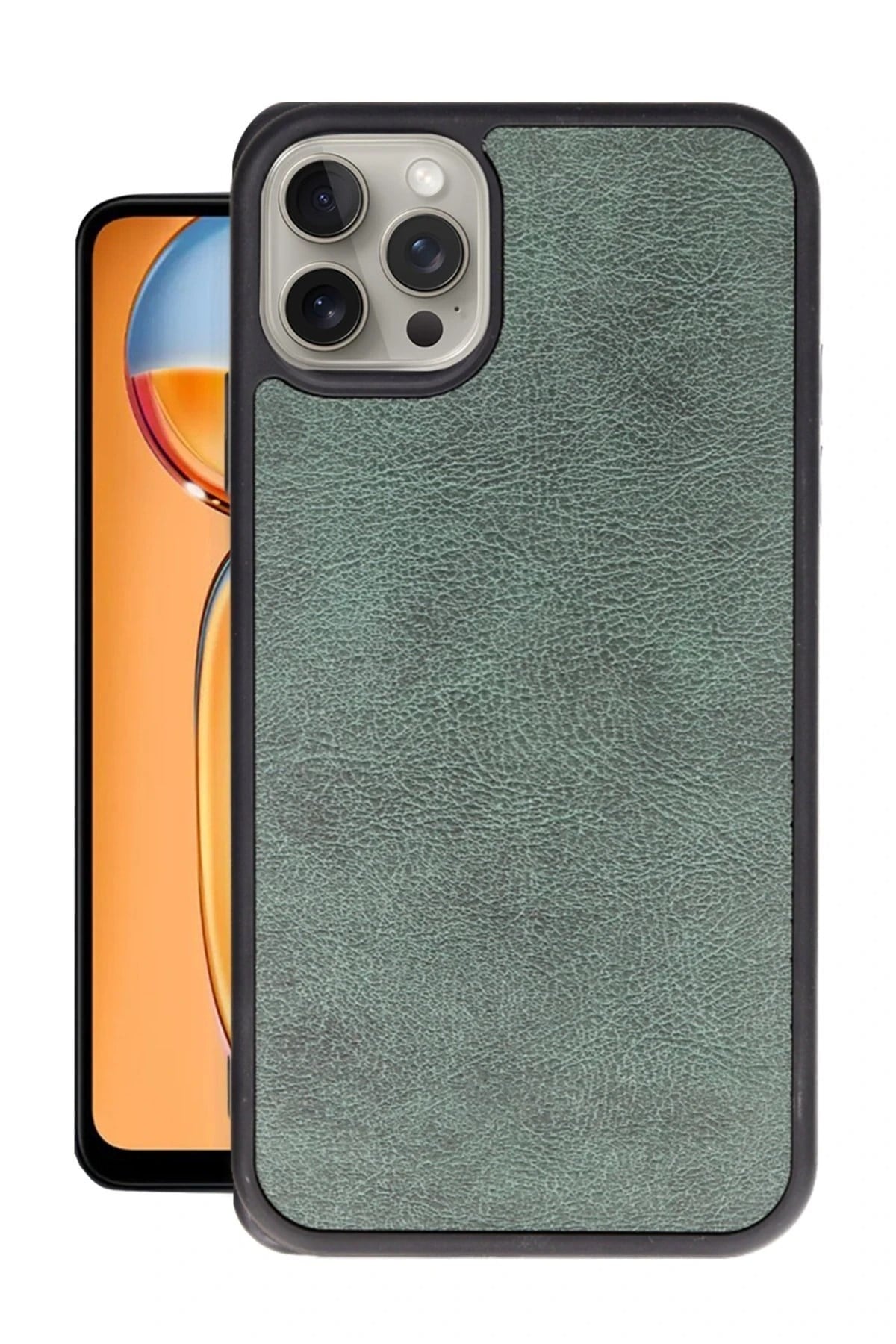 Mey İthalat®  iPhone 15 Pro Max Kılıf Aras Deri Kapak - Koyu Yeşil