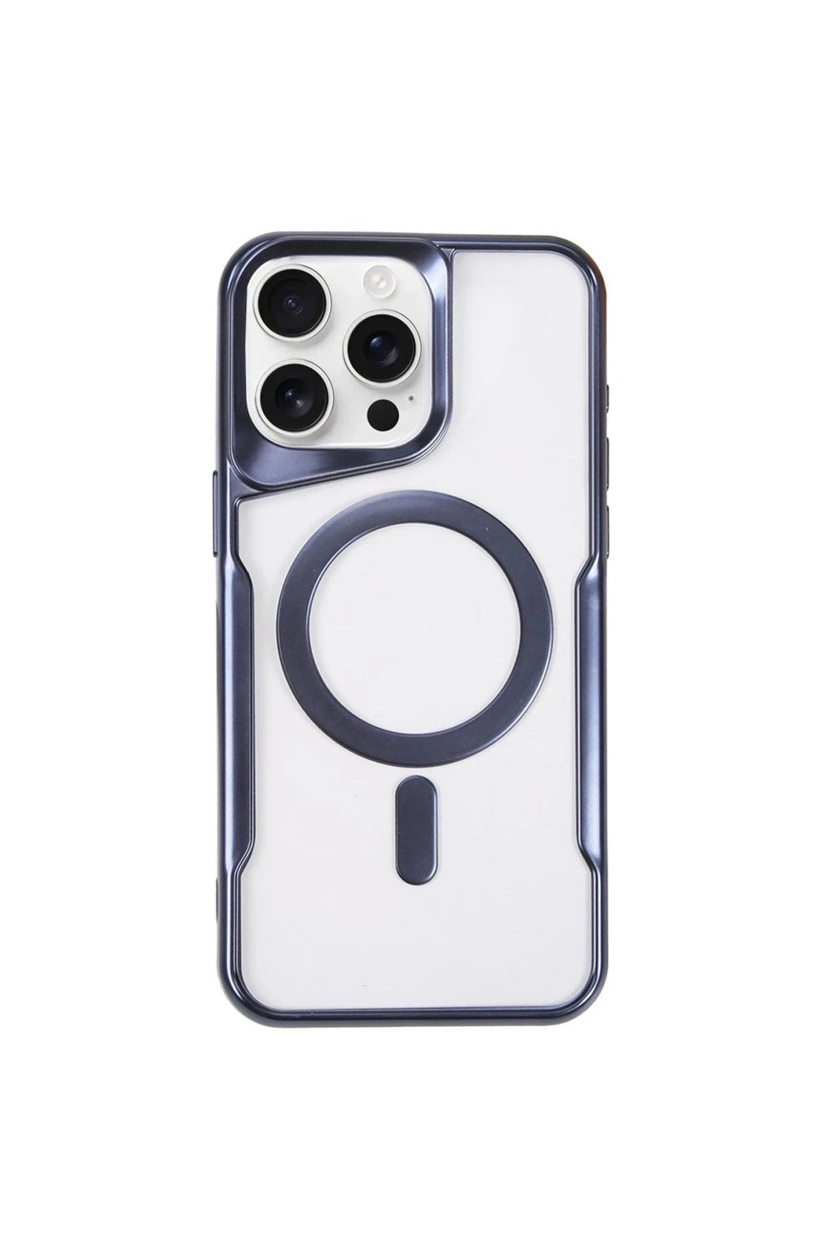 Mey İthalat®  iPhone 15 Pro Max Kılıf Boyi Magsafe Silikon Kapak - Lacivert