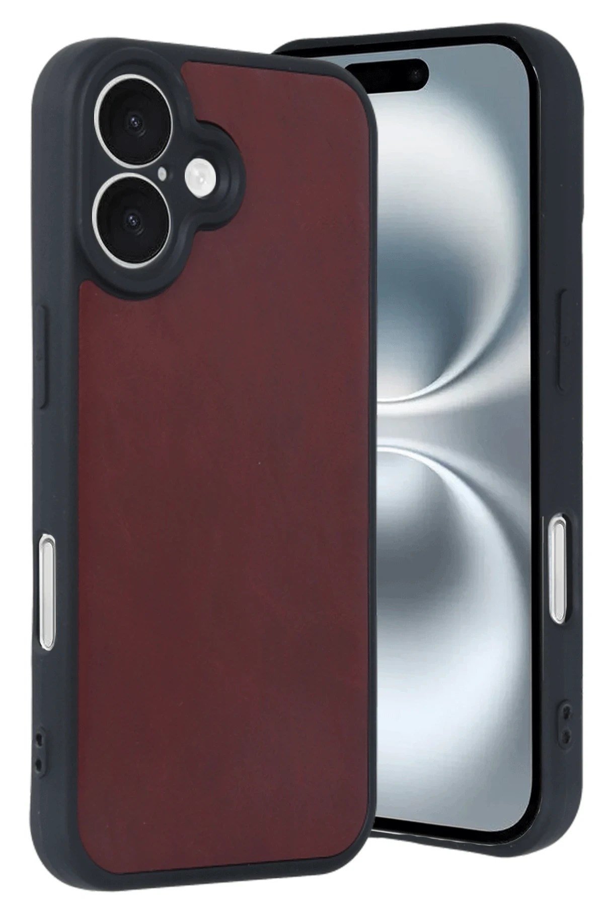 Mey İthalat®  iPhone 16 Kılıf Aras Deri Kapak - Bordo