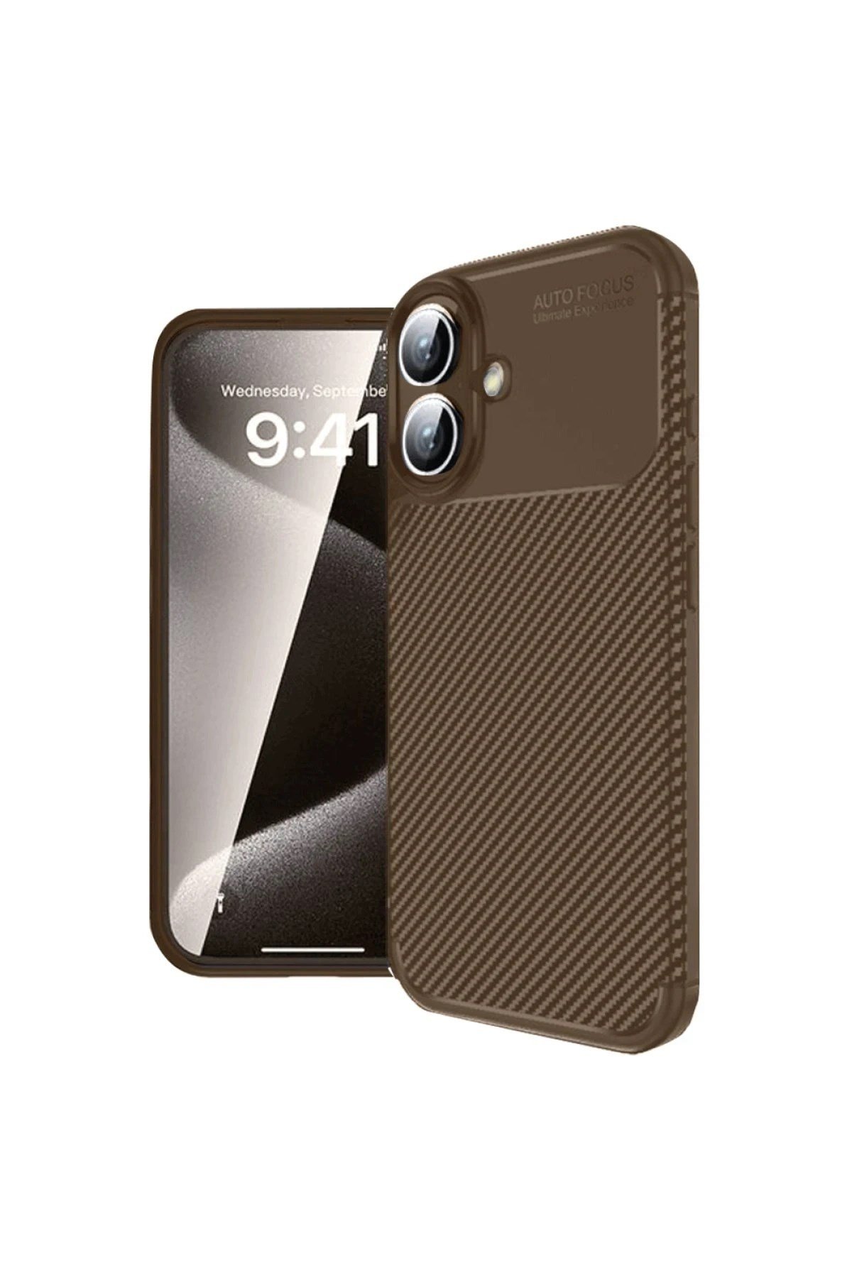Mey İthalat®  iPhone 16 Kılıf Auto Focus Karbon Kapak - Kahverengi