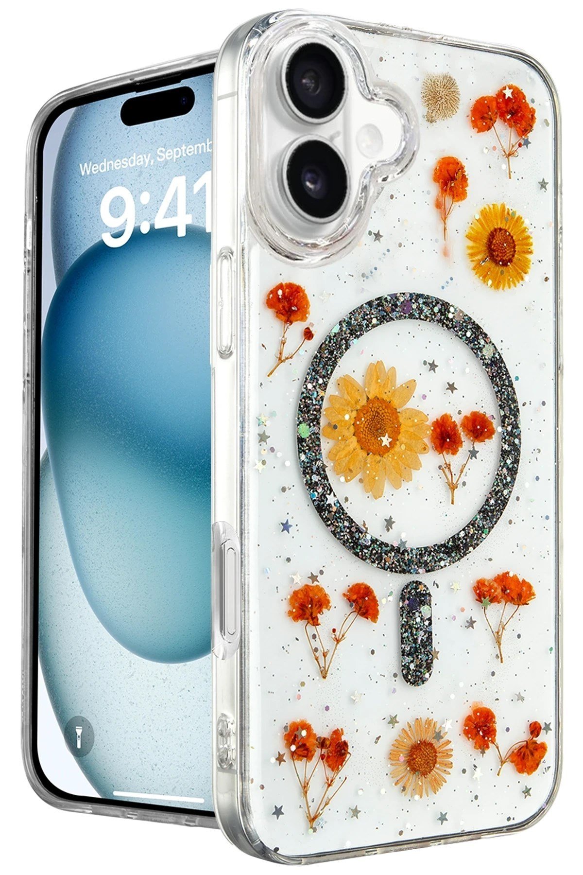 Mey İthalat®  iPhone 16 Kılıf Daisy Simli Magsafe Kapak - Siyah