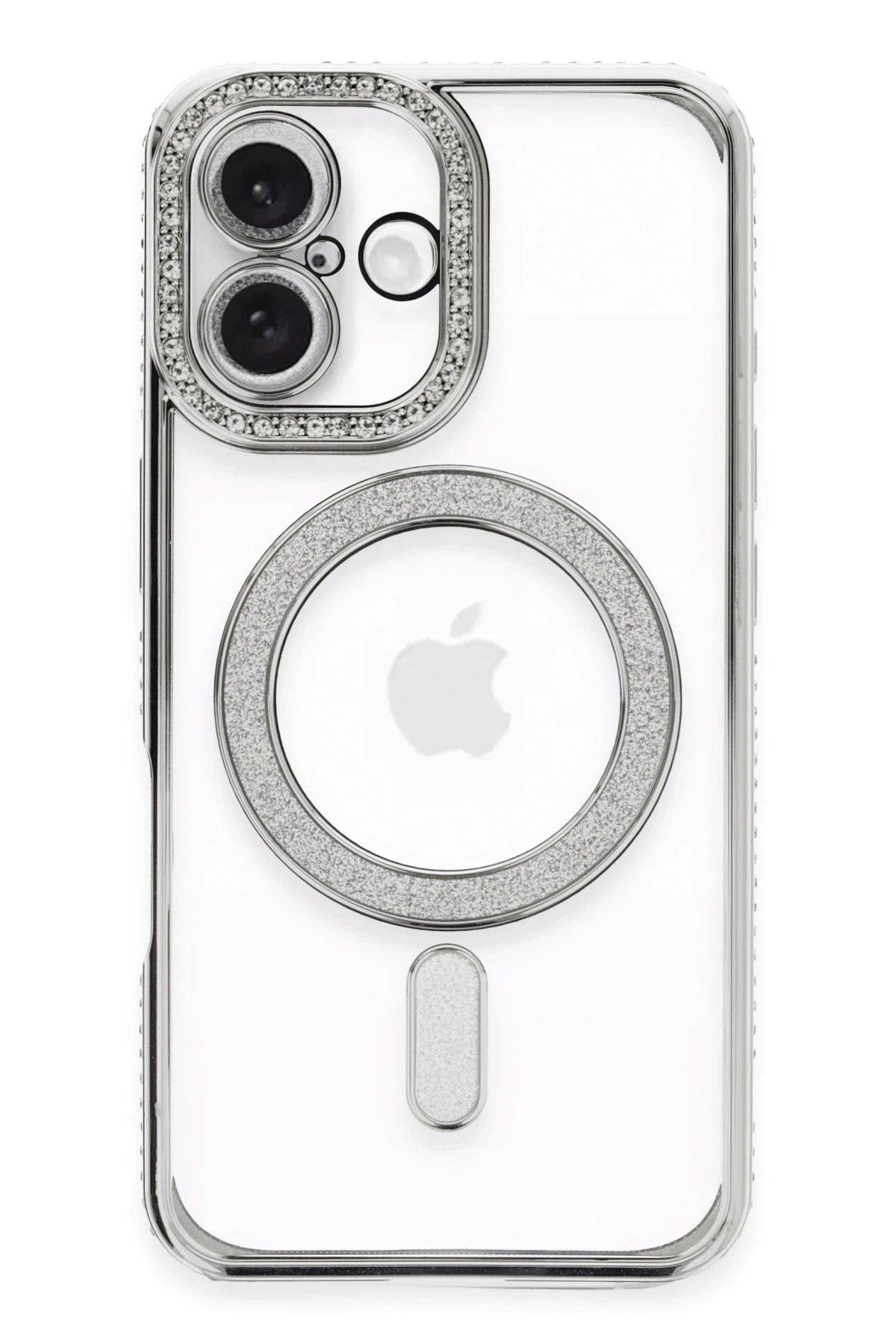 Mey İthalat®  iPhone 16 Plus Kılıf Joke Simli Magneticsafe Kılıf - Gümüş
