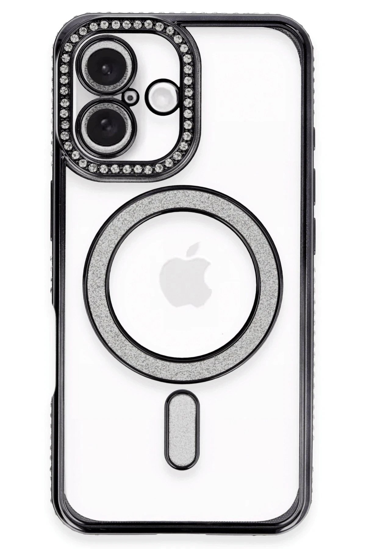 Mey İthalat®  iPhone 16 Plus Kılıf Joke Simli Magneticsafe Kılıf - Siyah