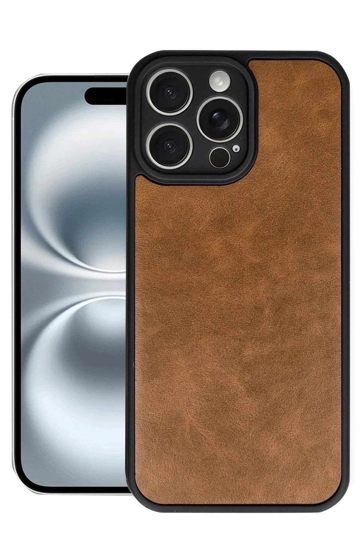 Mey İthalat®  iPhone 16 Pro Kılıf Aras Deri Kapak - Taba