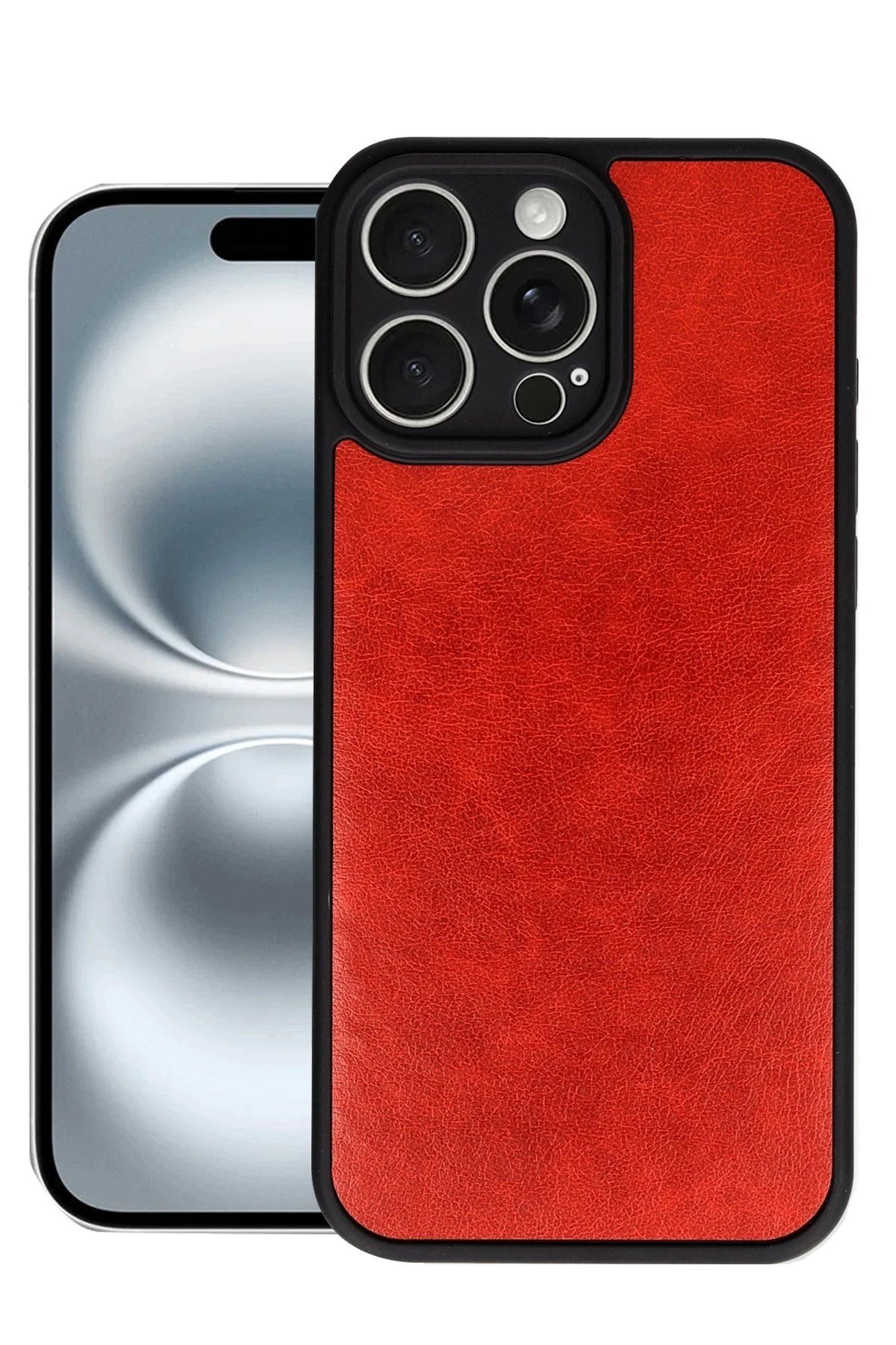 Mey İthalat®  iPhone 16 Pro Max Kılıf Aras Deri Kapak - Kırmızı