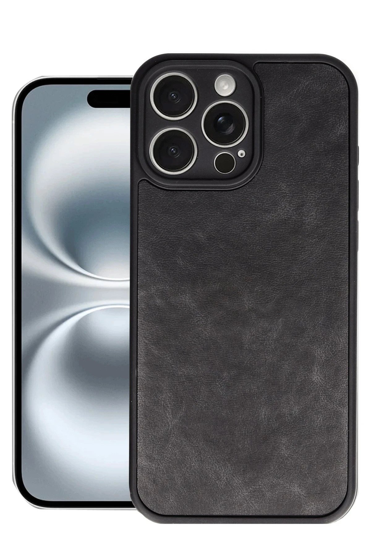 Mey İthalat®  iPhone 16 Pro Max Kılıf Aras Deri Kapak - Siyah