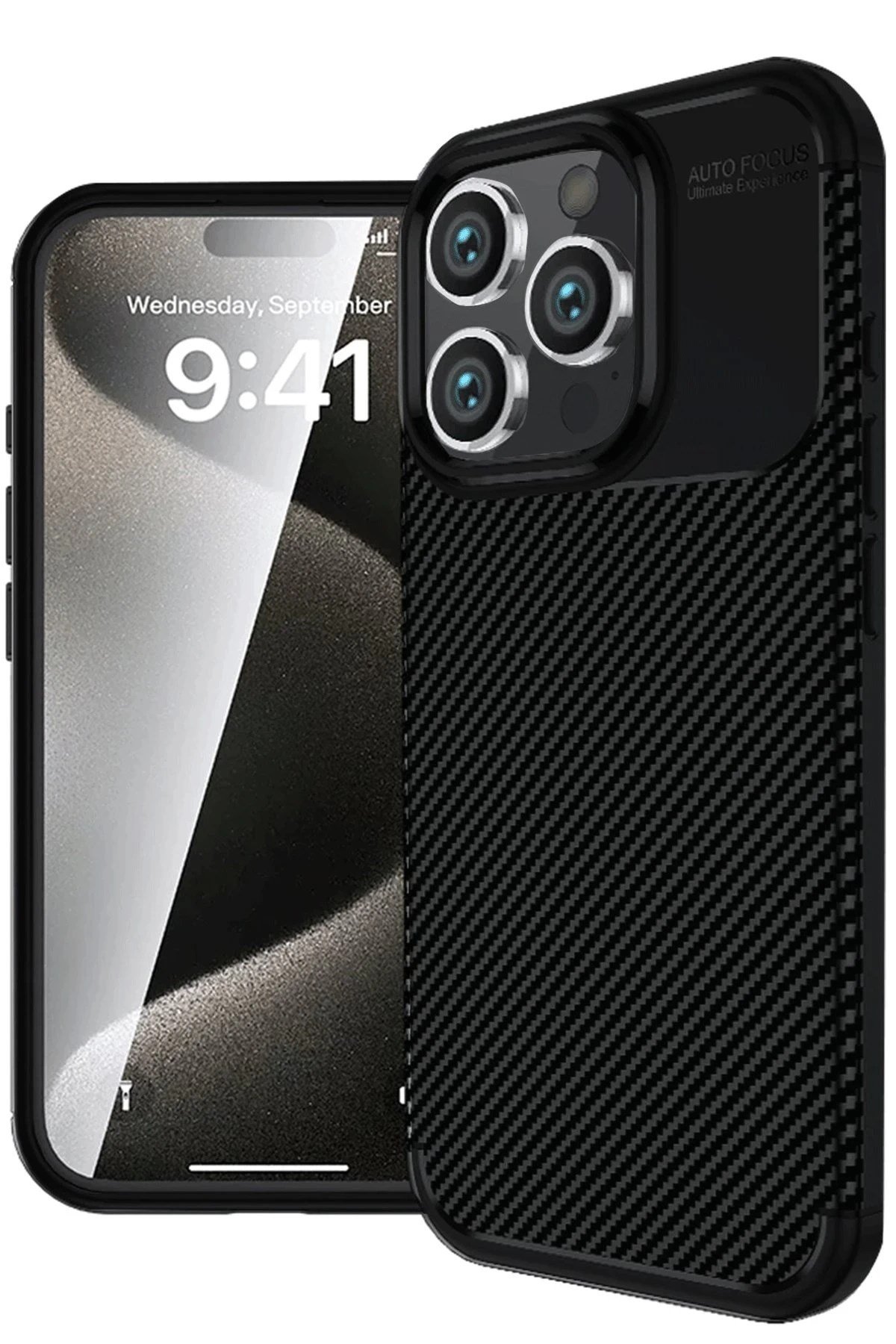 Mey İthalat®  iPhone 16 Pro Max Kılıf Auto Focus Karbon Kapak - Siyah
