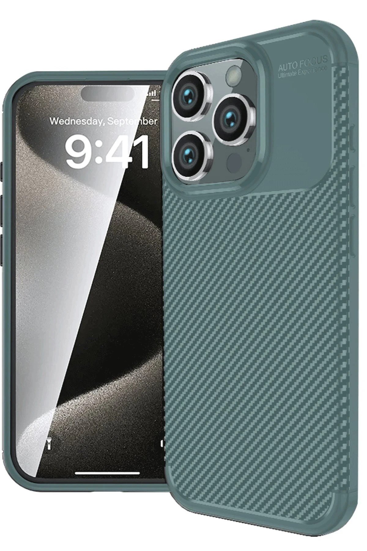 Mey İthalat®  iPhone 16 Pro Max Kılıf Auto Focus Karbon Kapak - Koyu Yeşil
