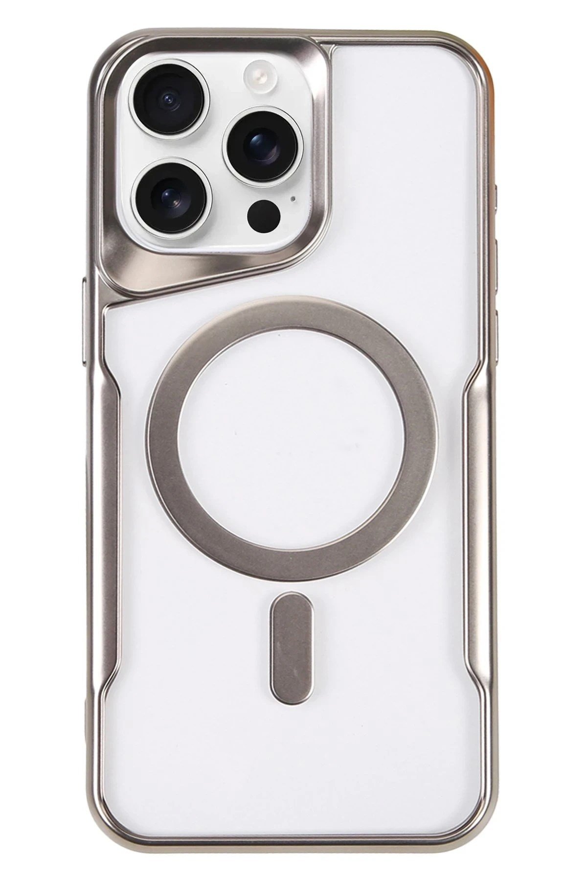 Mey İthalat®  iPhone 16 Pro Max Kılıf Boyi Magsafe Silikon Kapak - Gümüş