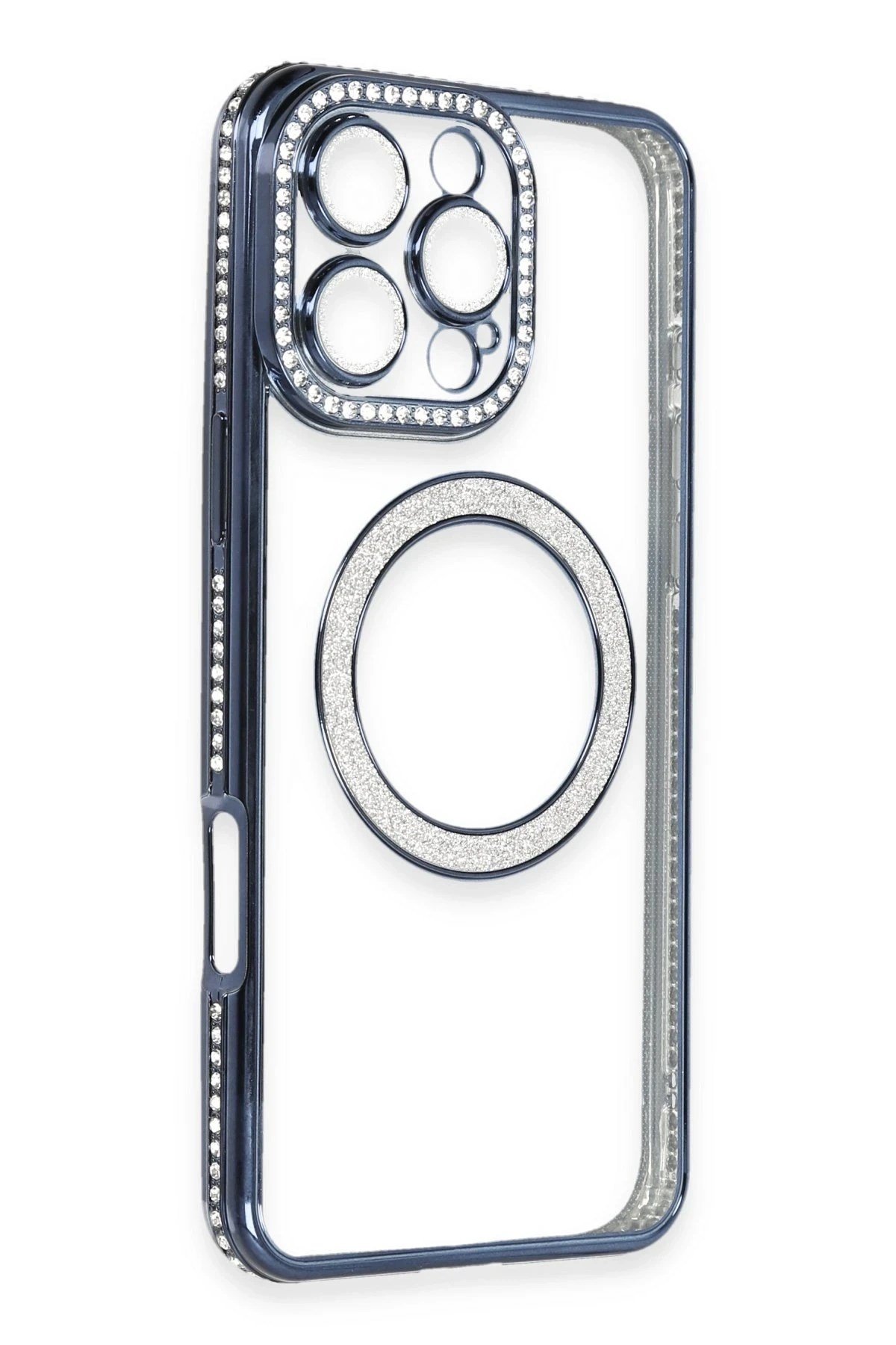 Mey İthalat®  iPhone 16 Pro Max Kılıf Joke Simli Magneticsafe Kılıf - Lacivert