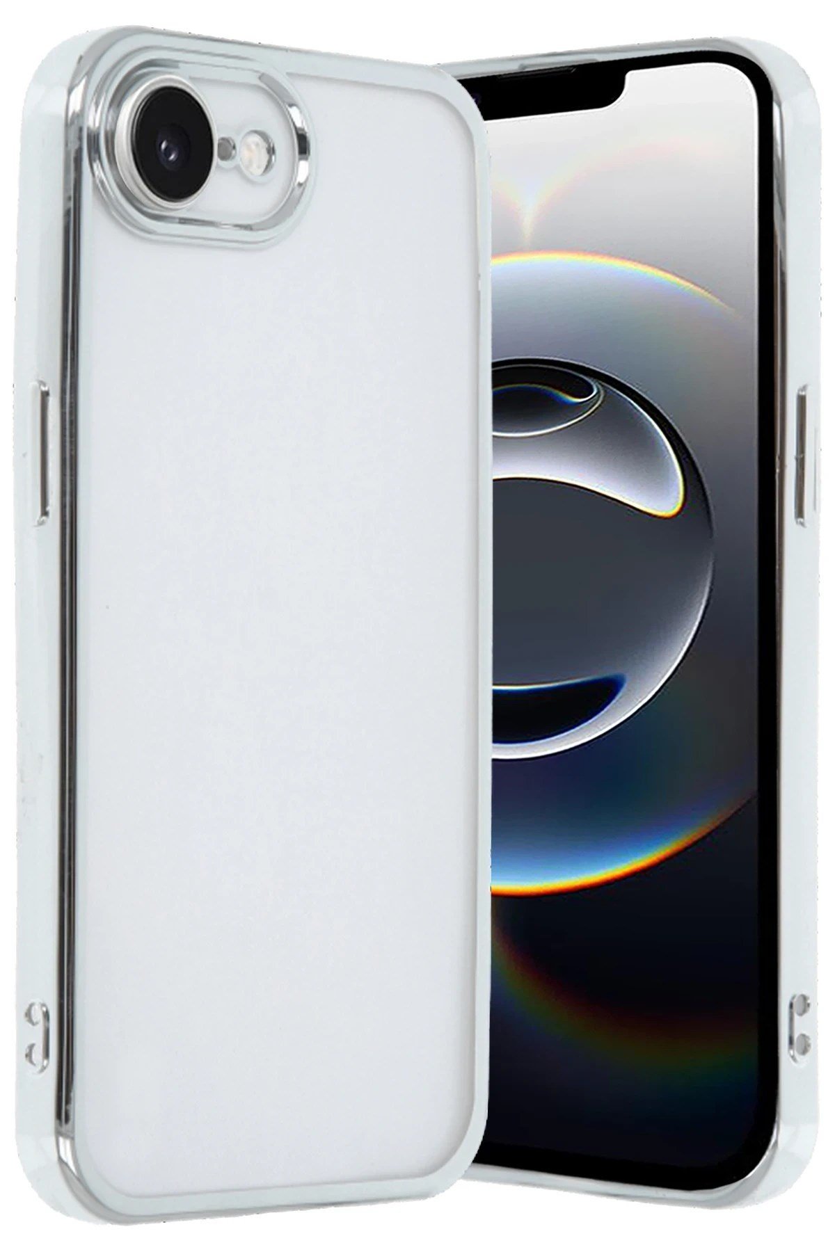 Mey İthalat®  iPhone 16E Kılıf  Lensli Silikon - Gümüş