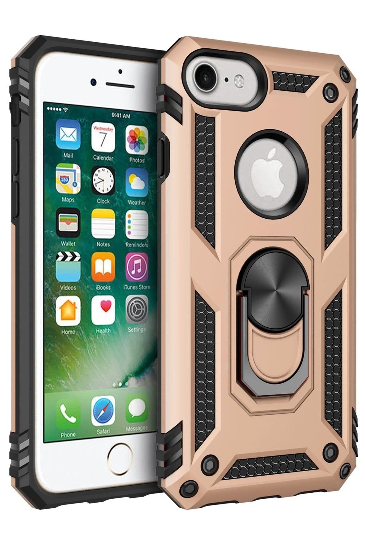 Mey İthalat®  iPhone 7 Kılıf Sofya Yüzüklü Silikon Kapak - Gold