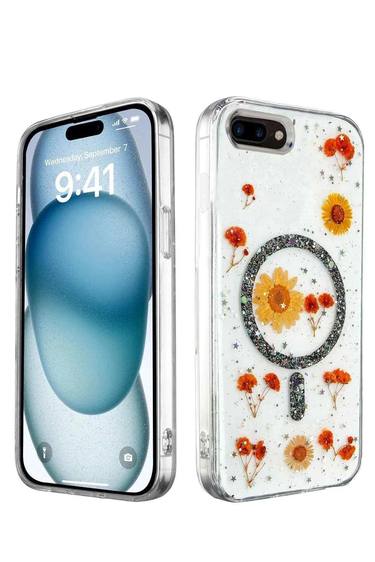 Mey İthalat®  iPhone 7 Plus Kılıf Daisy Simli Magsafe Kapak - Siyah