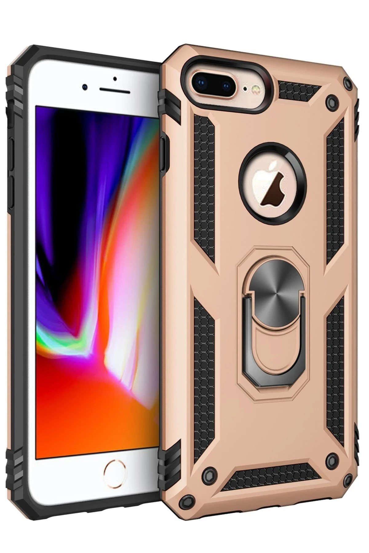 Mey İthalat®  iPhone 7 Plus Kılıf Sofya Yüzüklü Silikon Kapak - Gold
