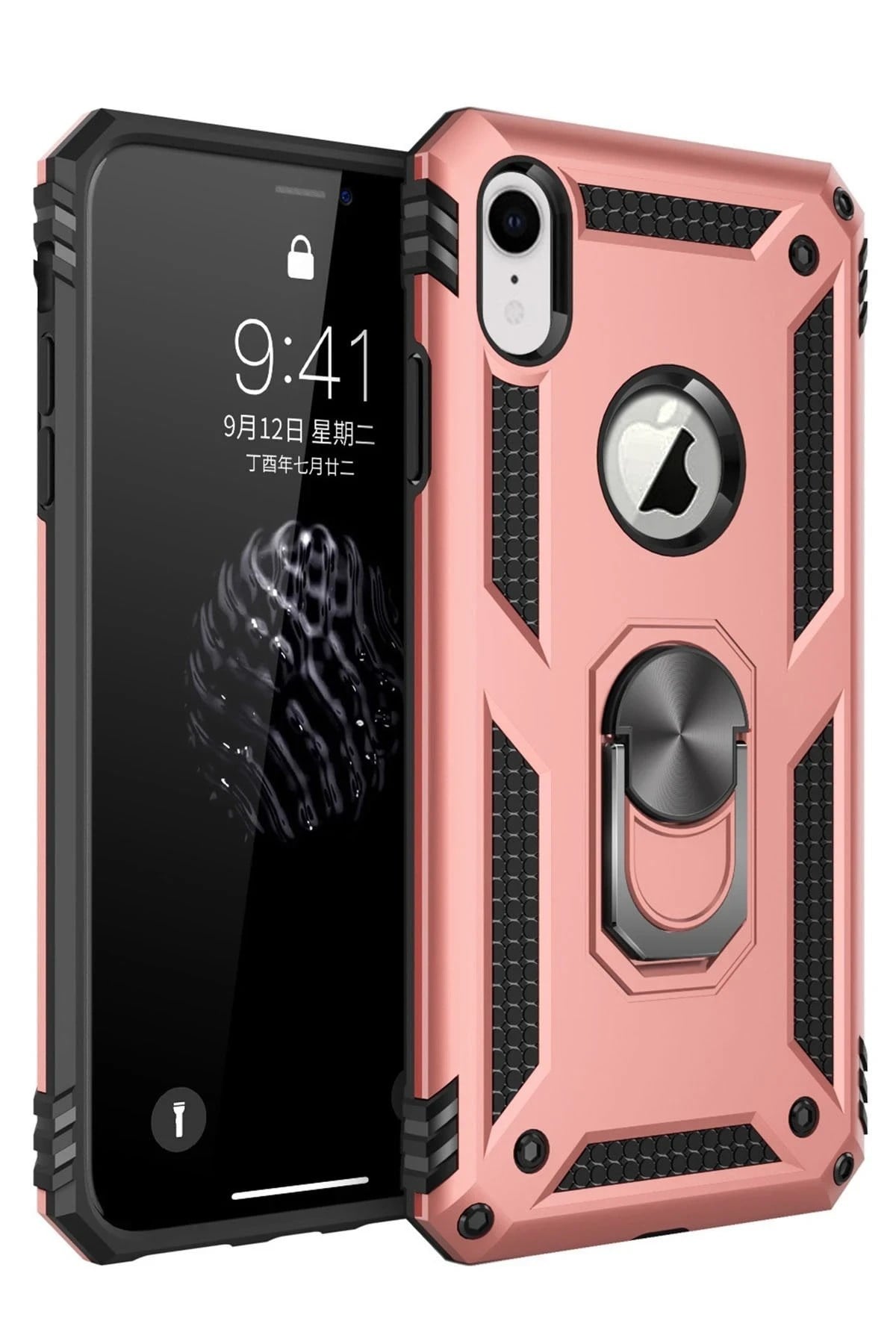 Mey İthalat®  iPhone XR Kılıf Sofya Yüzüklü Silikon Kapak - Rose