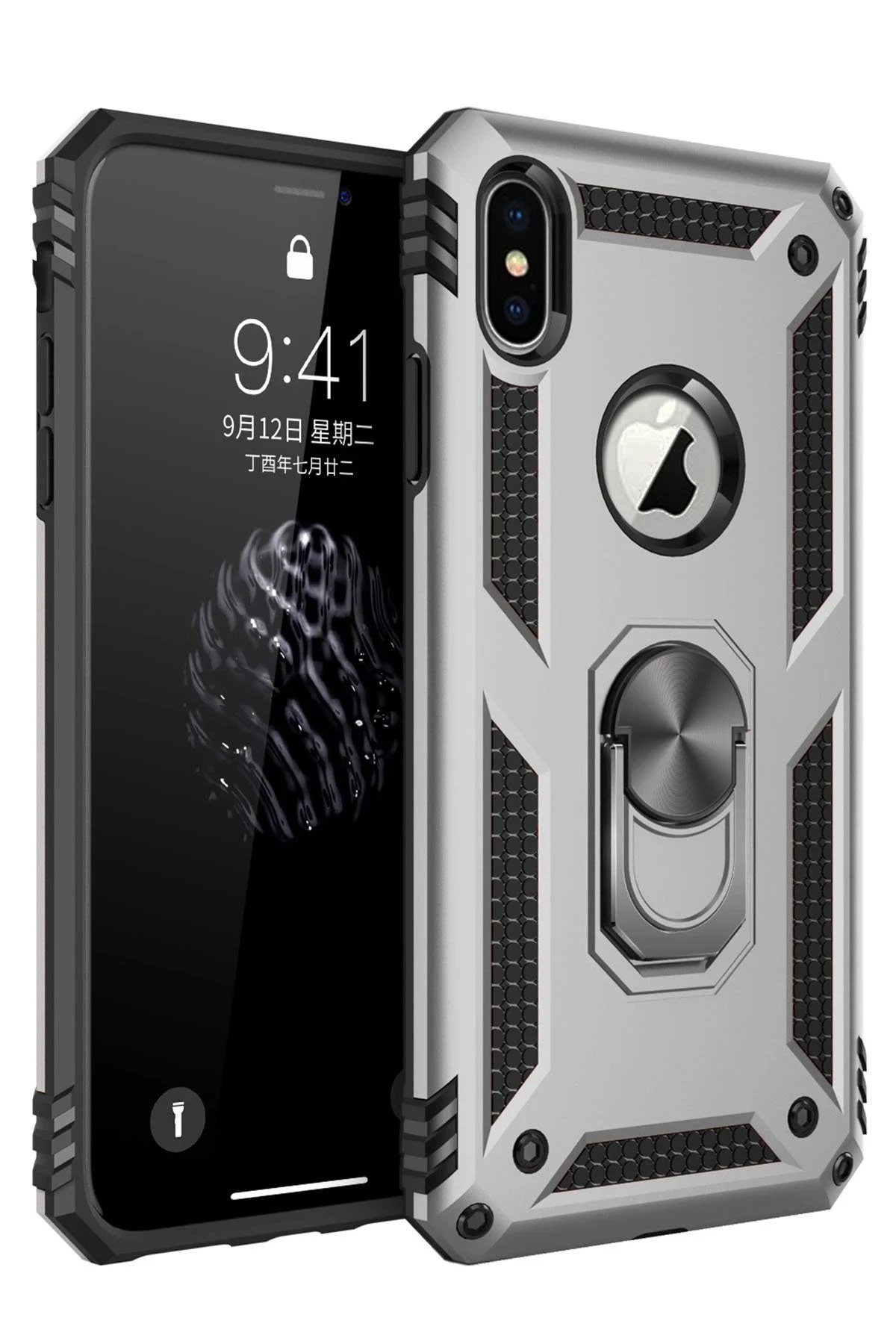 Mey İthalat®  iPhone XS Max Kılıf Sofya Yüzüklü Silikon Kapak - Gümüş