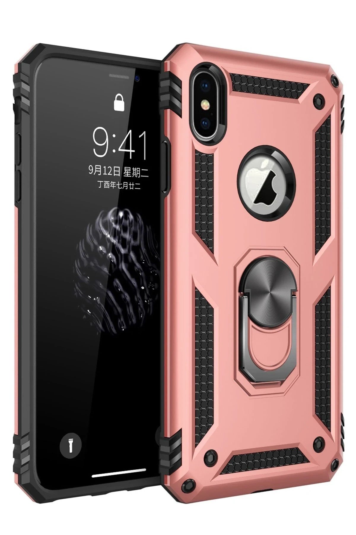 Mey İthalat®  iPhone XS Max Kılıf Sofya Yüzüklü Silikon Kapak - Rose