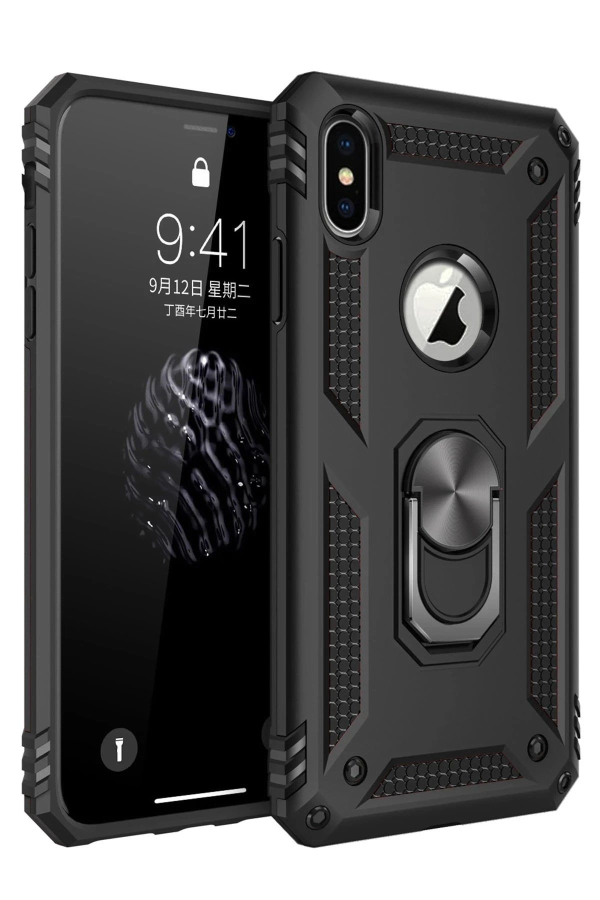 Mey İthalat®  iPhone XS Max Kılıf Sofya Yüzüklü Silikon Kapak - Siyah