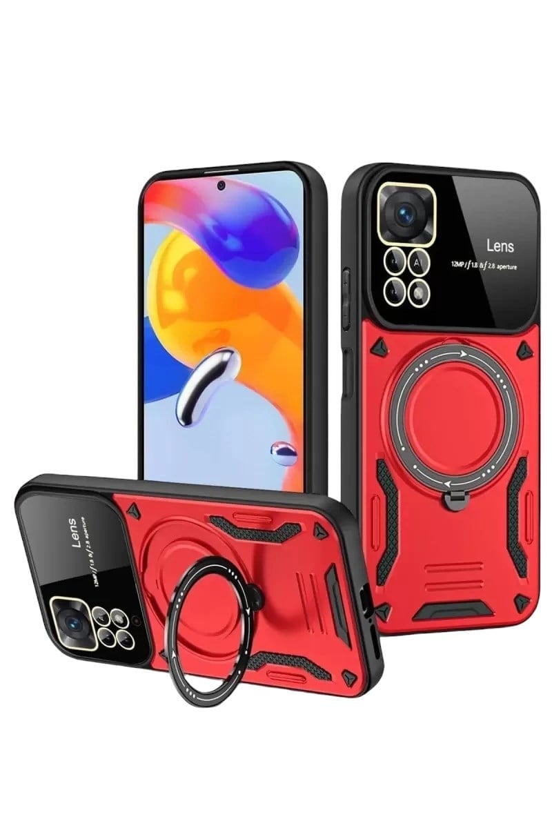 Mey İthalat®  Realme 11 Pro Plus Joy Lens Standlı Kapak - Kırmızı