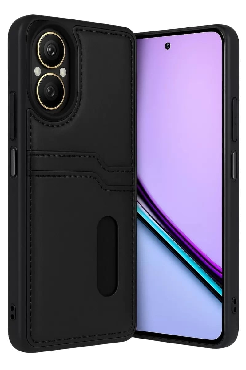 Mey İthalat®  Realme 12 Lite Kılıf Sara Kartvizitli Deri Kılıf - Siyah