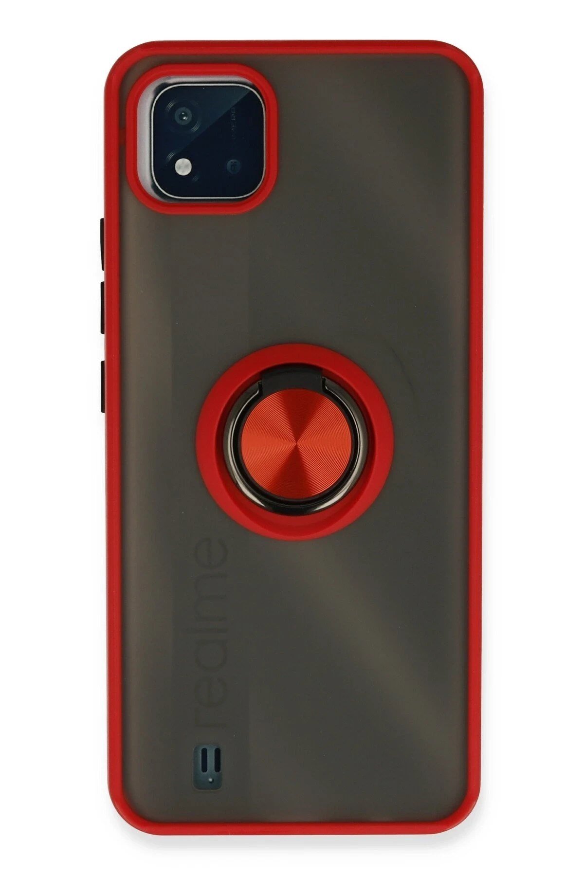 Mey İthalat®  Realme C11 2021 Kılıf Montreal Yüzüklü Silikon Kapak - Kırmızı