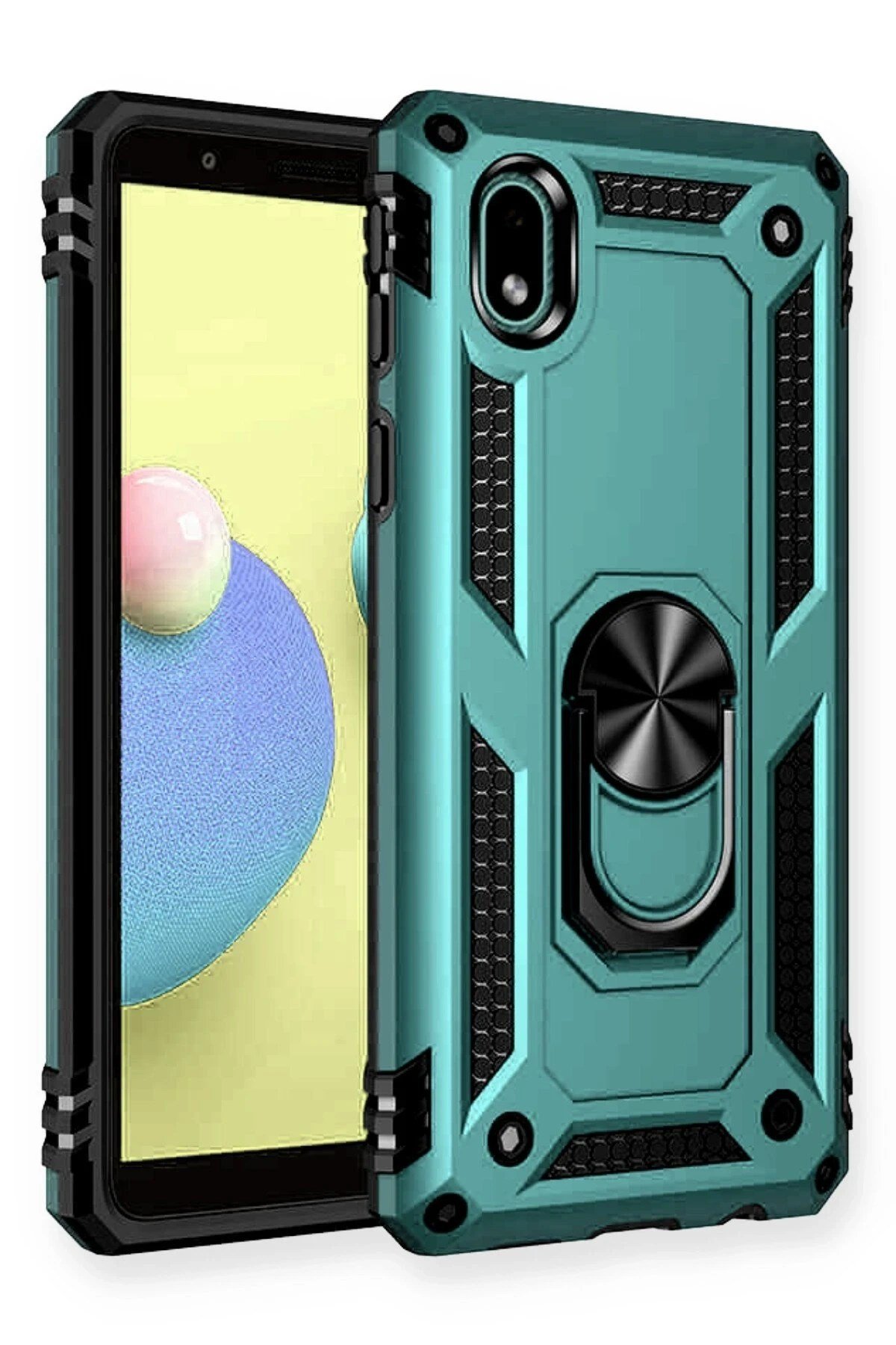 Mey İthalat®  Samsung Galaxy A01 Core Kılıf Sofya Yüzüklü Silikon Kapak - Yeşil