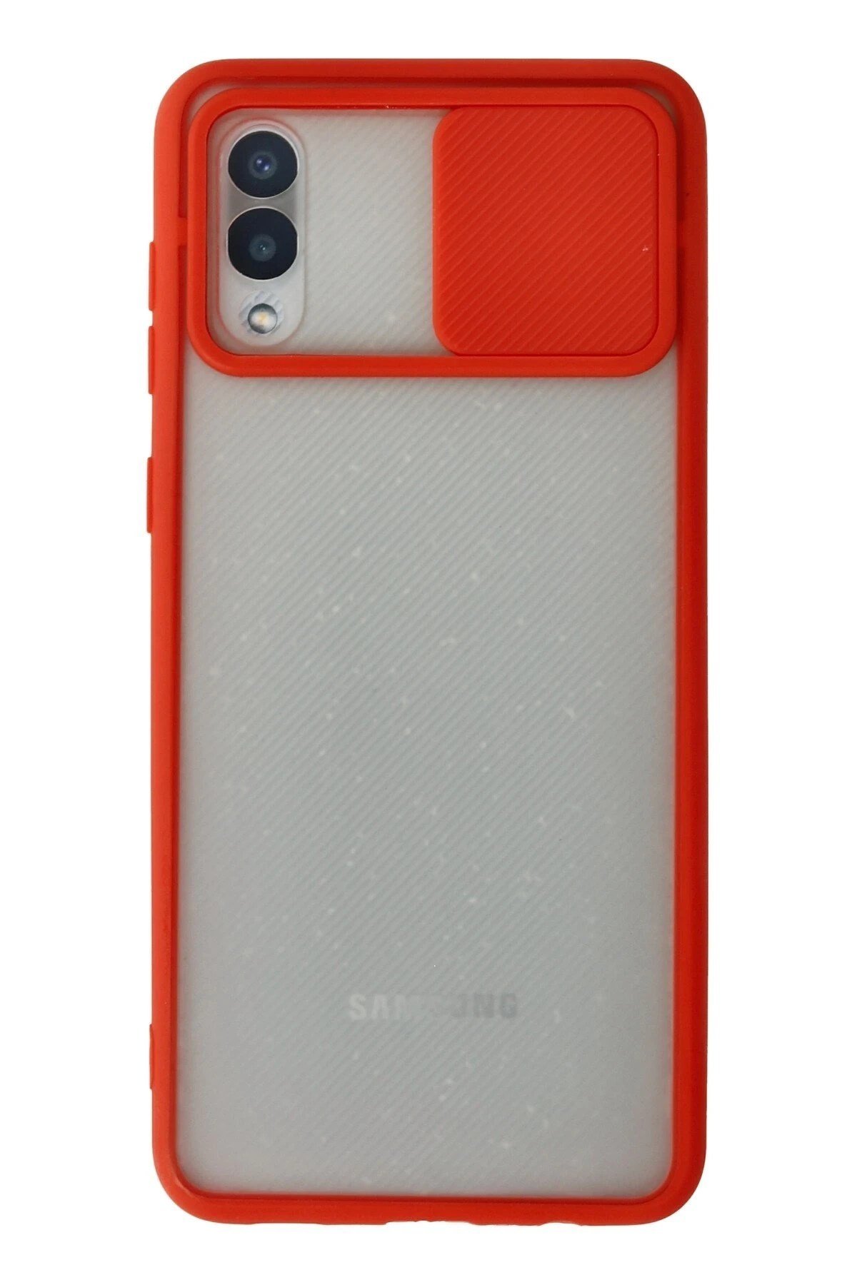 Mey İthalat®  Samsung Galaxy A02 Kılıf Palm Buzlu Kamera Sürgülü Silikon - Kırmızı