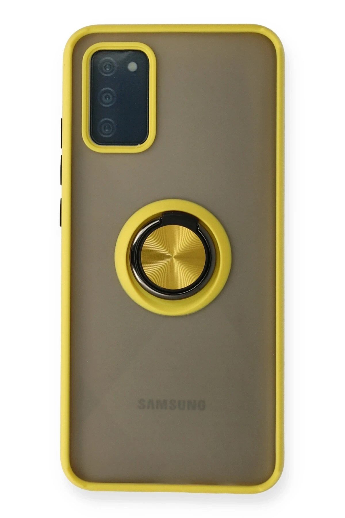 Mey İthalat®  Samsung Galaxy A02S Kılıf Montreal Yüzüklü Silikon Kapak - Sarı