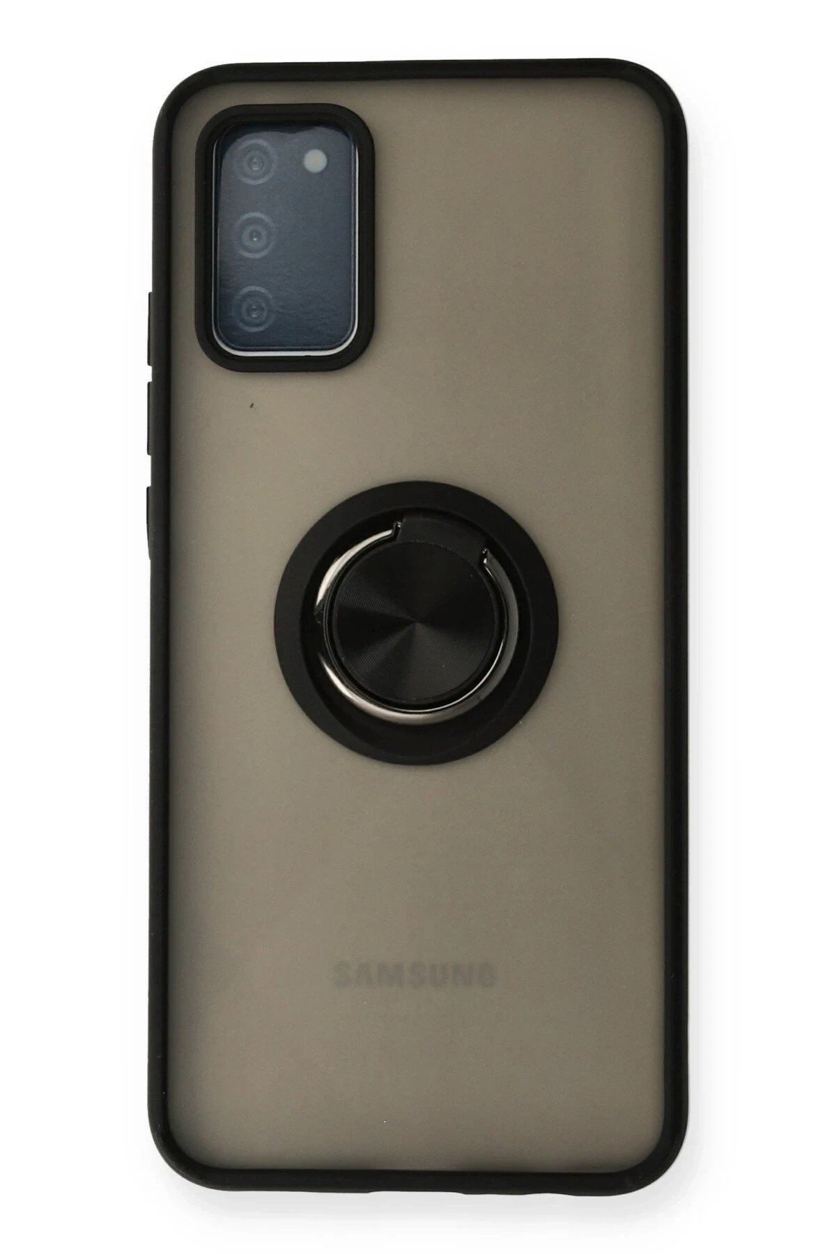 Mey İthalat®  Samsung Galaxy A02S Kılıf Montreal Yüzüklü Silikon Kapak - Siyah
