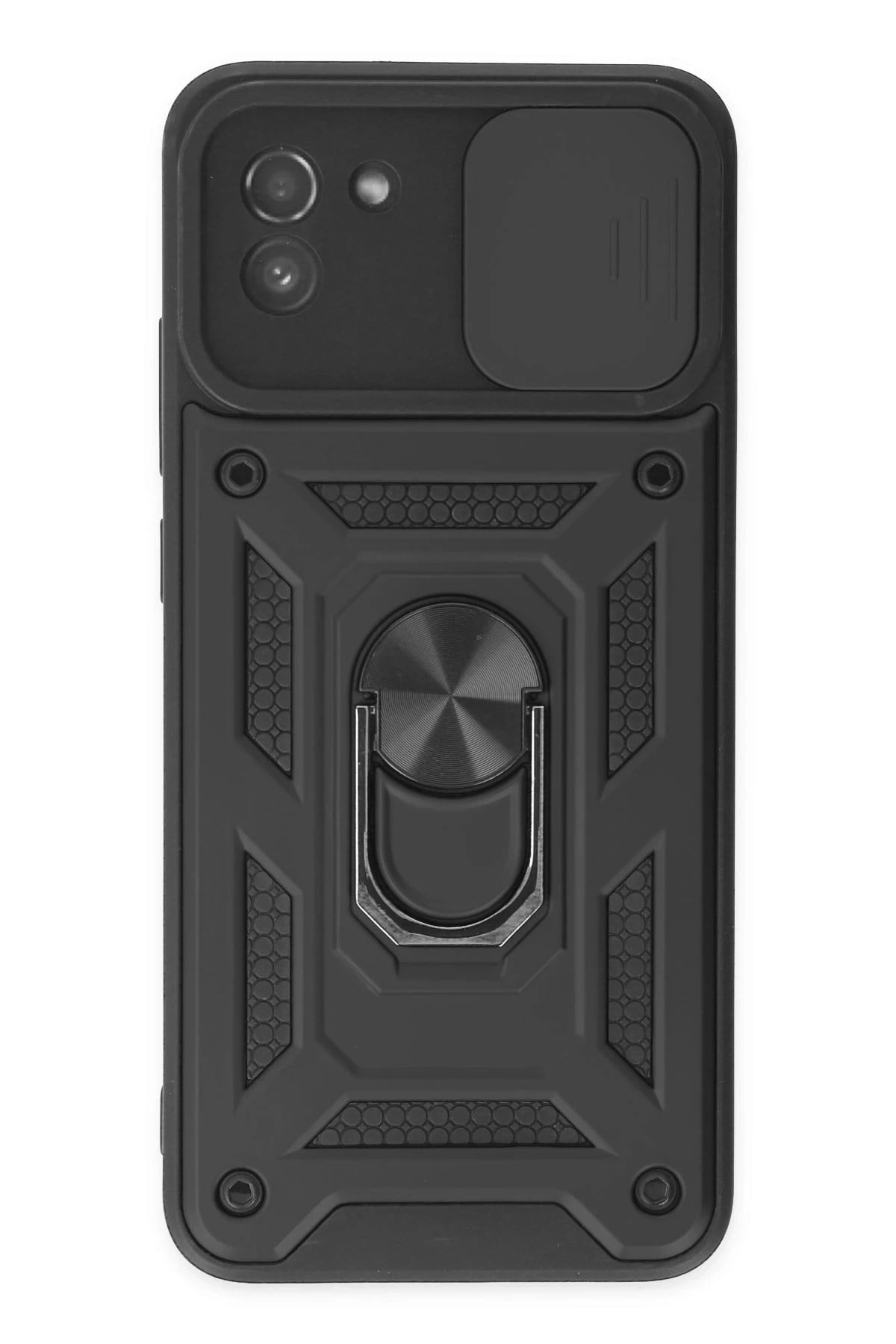 Mey İthalat®  Samsung Galaxy A03 Kılıf Pars Lens Yüzüklü Silikon - Siyah