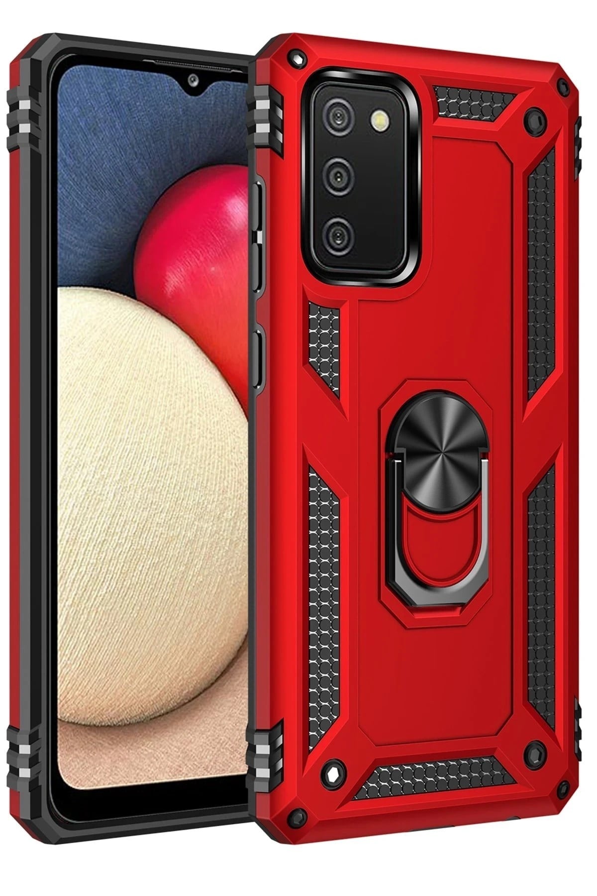 Mey İthalat®  Samsung Galaxy A03S Kılıf Sofya Yüzüklü Silikon Kapak - Kırmızı
