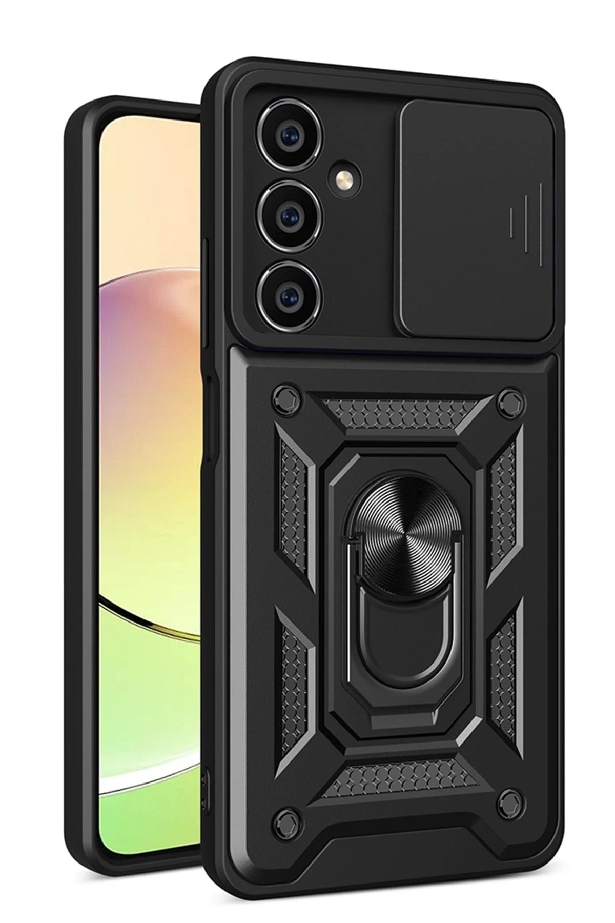 Mey İthalat®  Samsung Galaxy A05S Kılıf Pars Lens Yüzüklü Silikon - Siyah